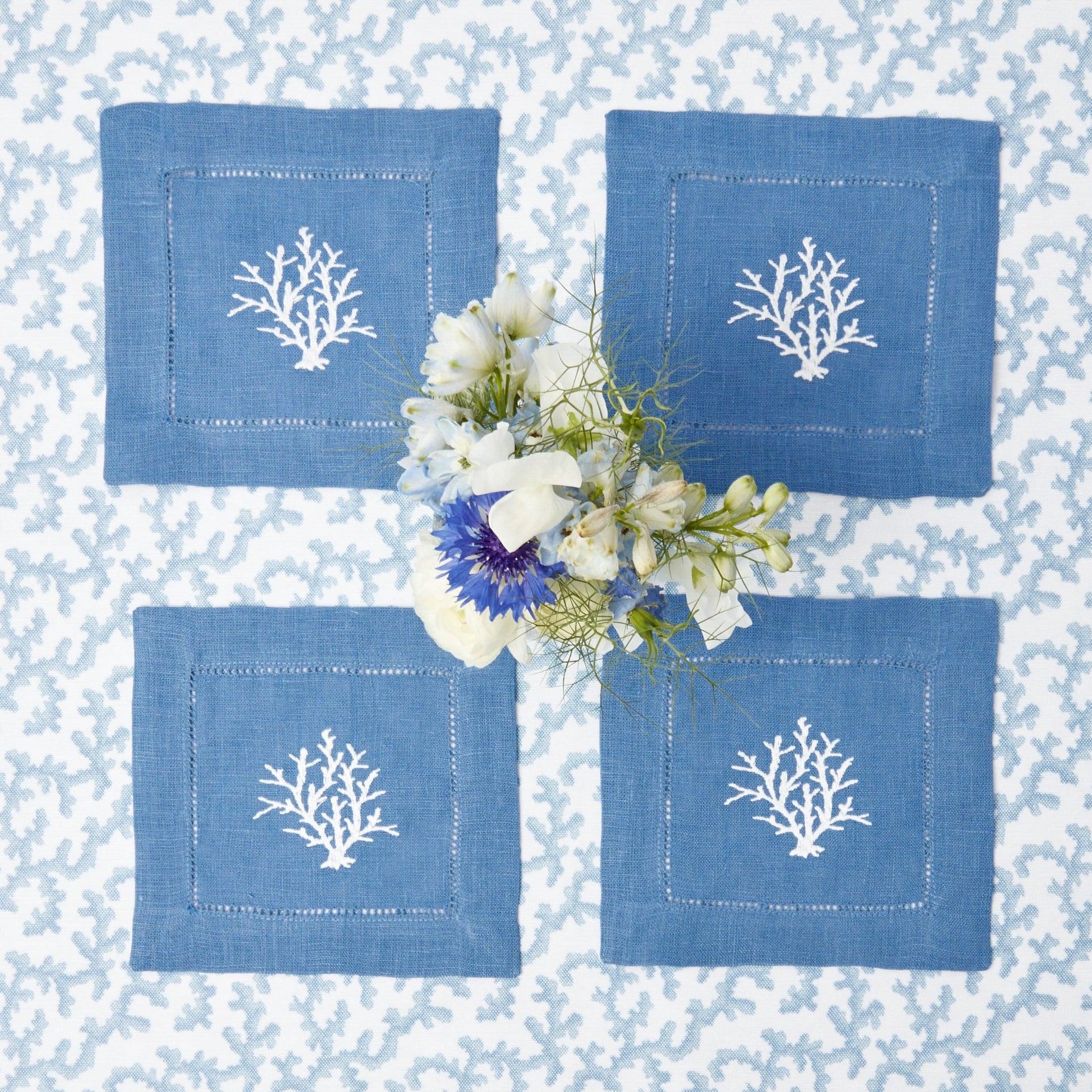 Mushroom Blue Linen Napkins (Set of 4) – Mrs. Alice