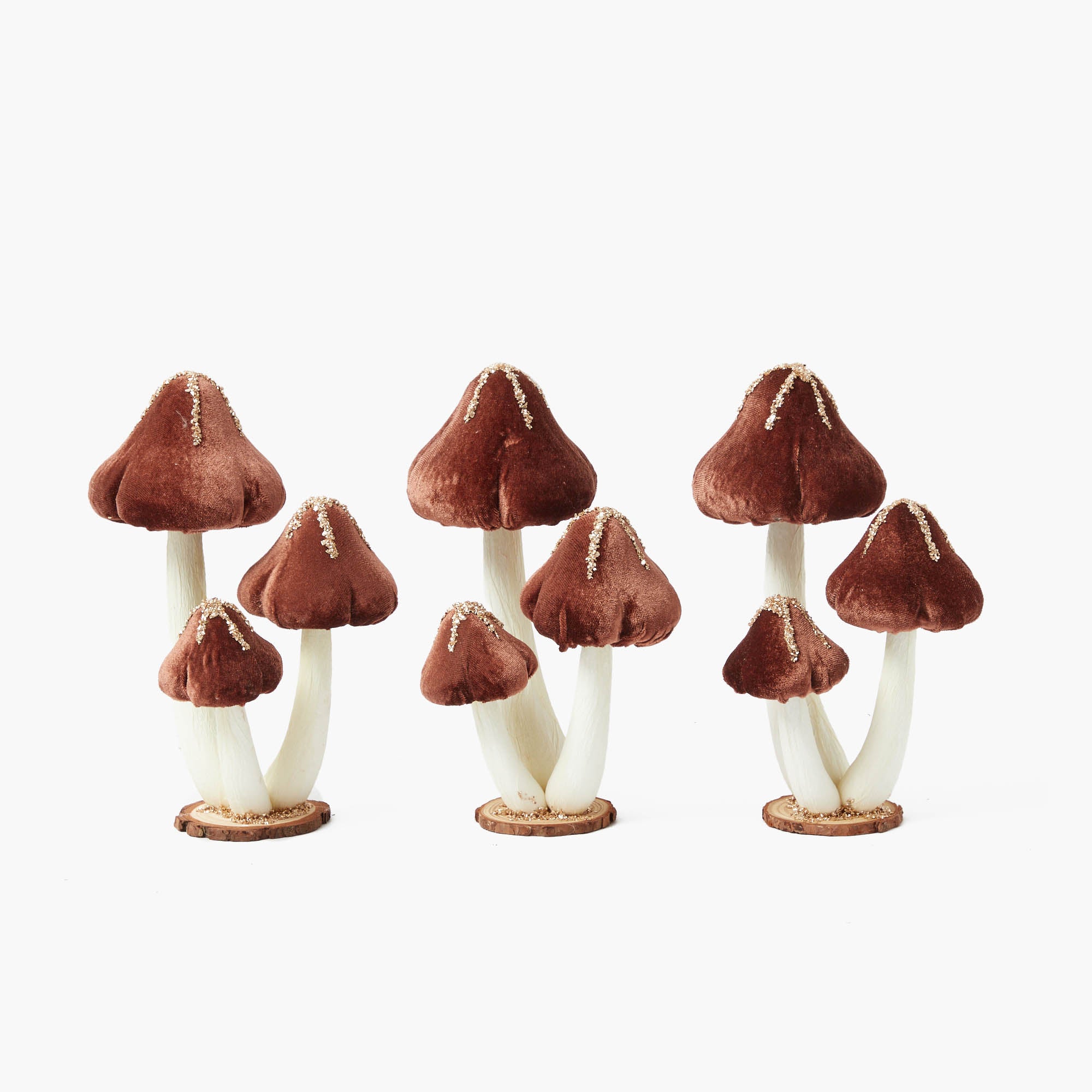 Small Chocolate Glitter Velvet Mushroom (Set of 3)