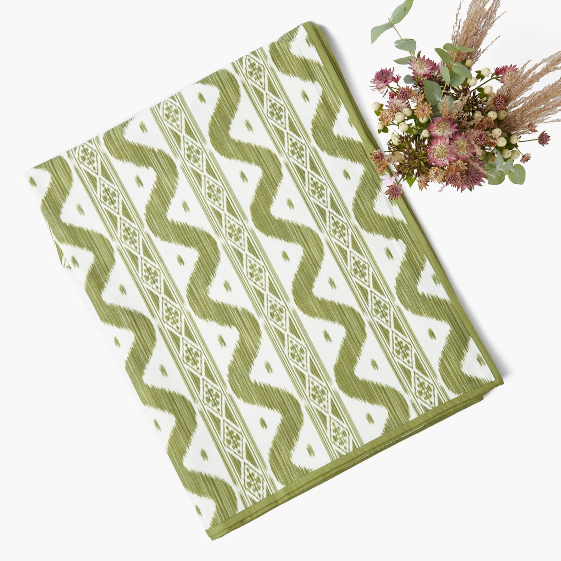 Olive Green Ikat Tablecloth