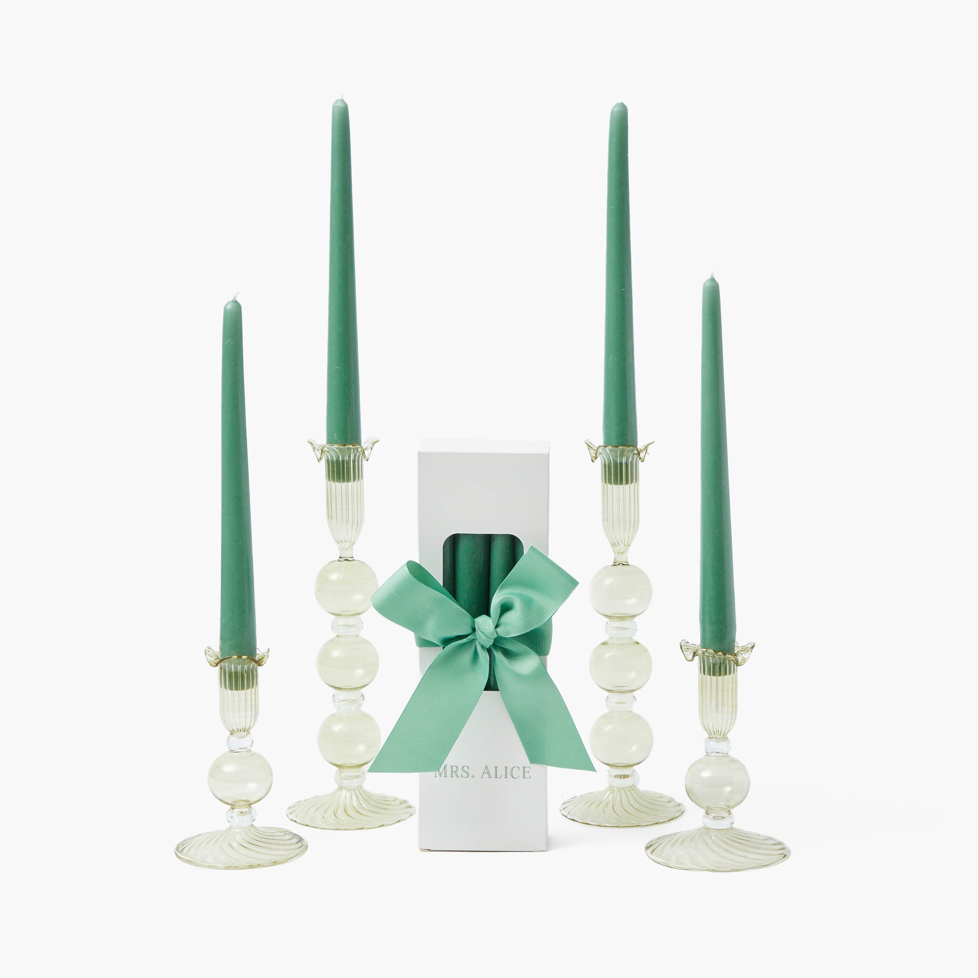 Small Eden Green Candle Holders (Pair)