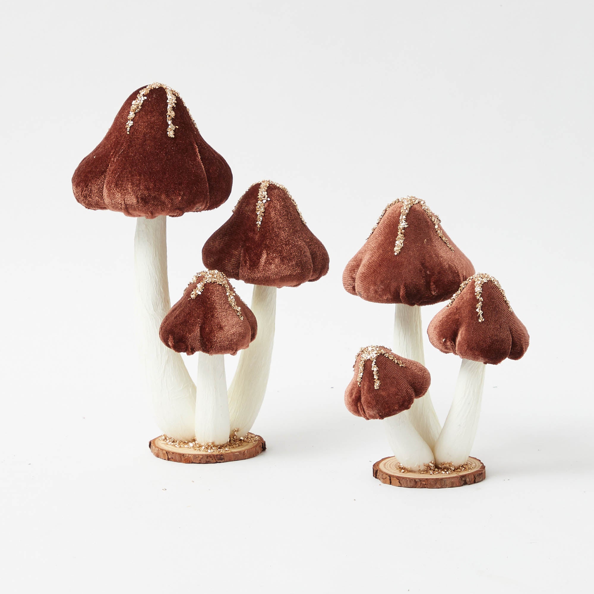 Small Chocolate Glitter Velvet Mushroom (Set of 3)