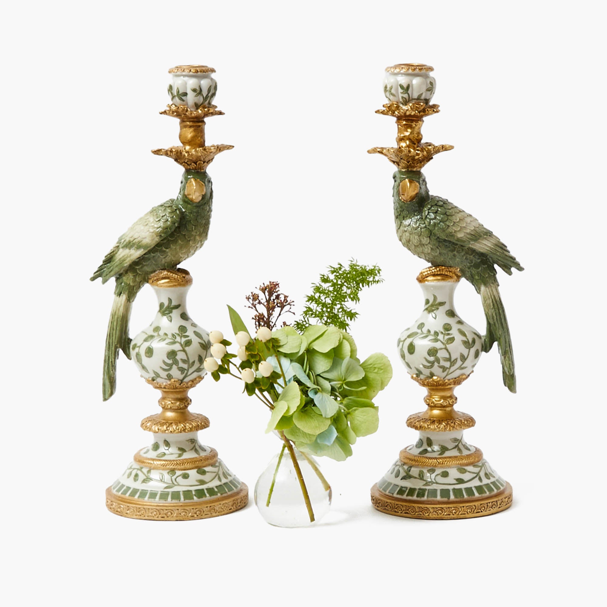 Olive Green Parrot Candleholder (Pair)