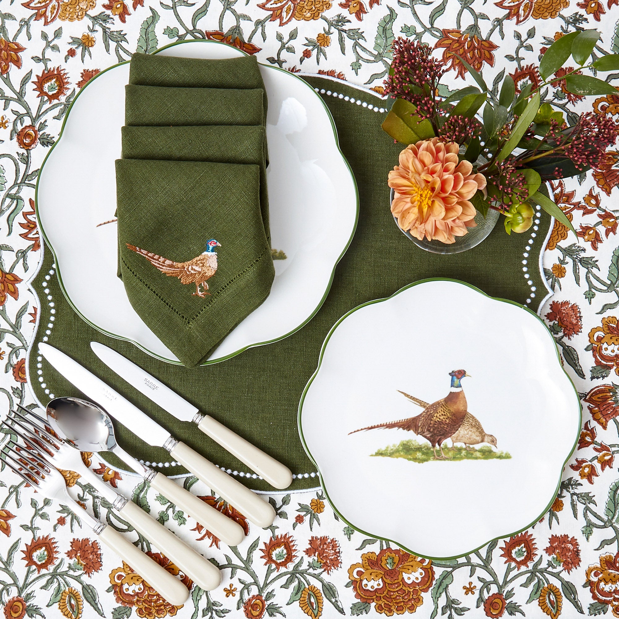 Eloise Green Placemats & Pheasant Napkins (Set of 4)