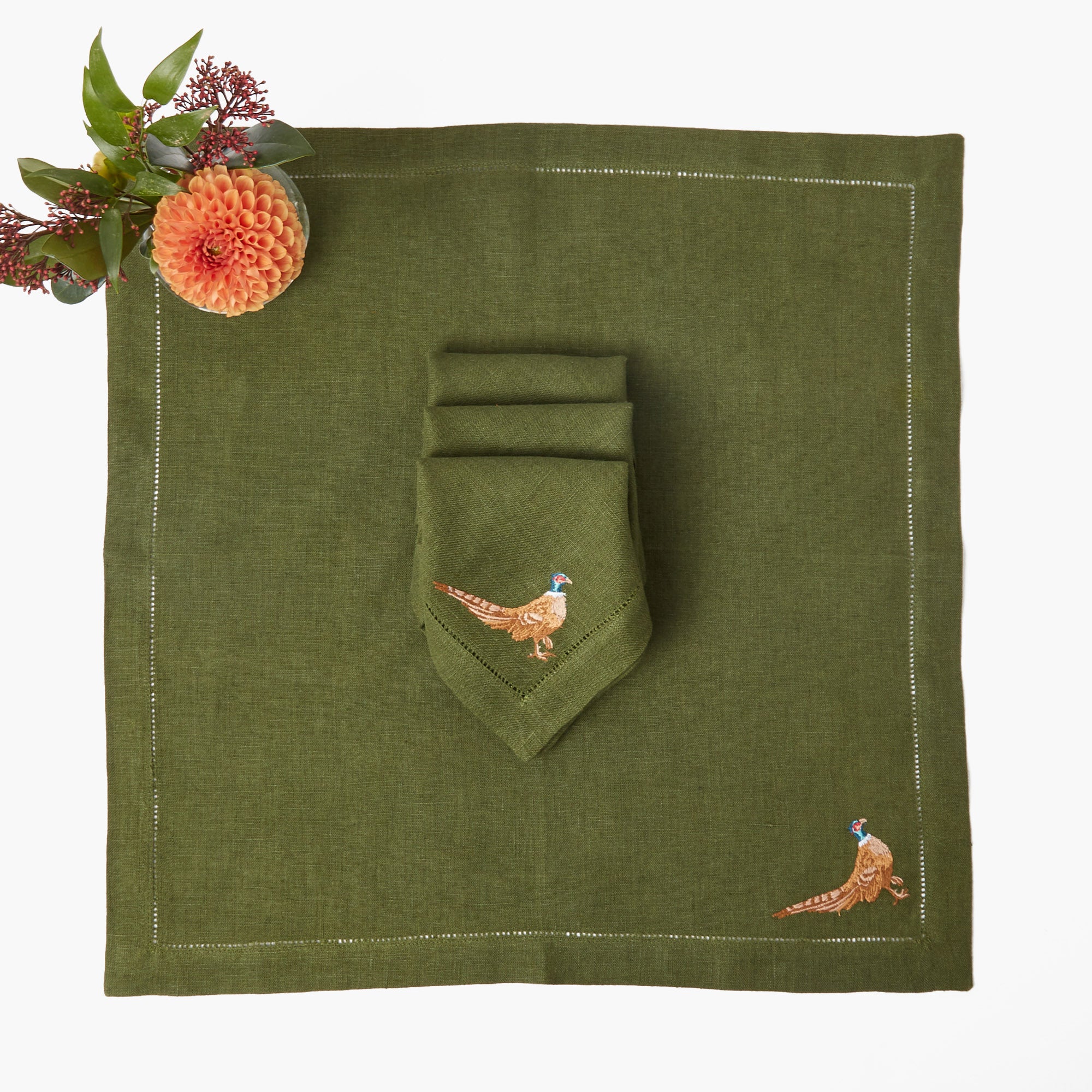 Eloise Green Placemats & Pheasant Napkins (Set of 4)