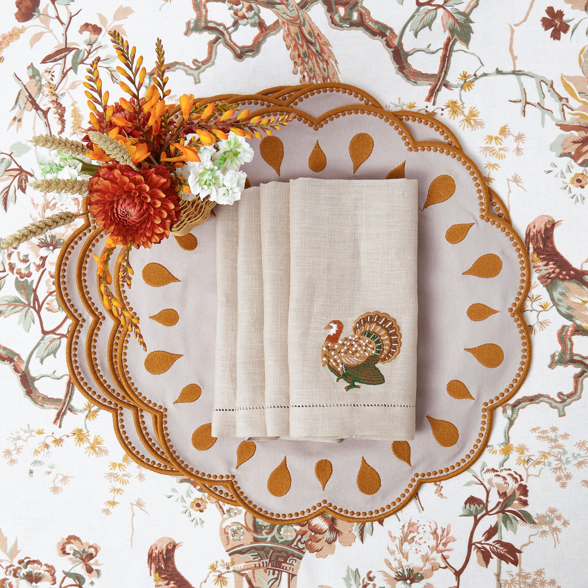 Taupe Embroidered Turkey Linen Napkins (Set of 4)