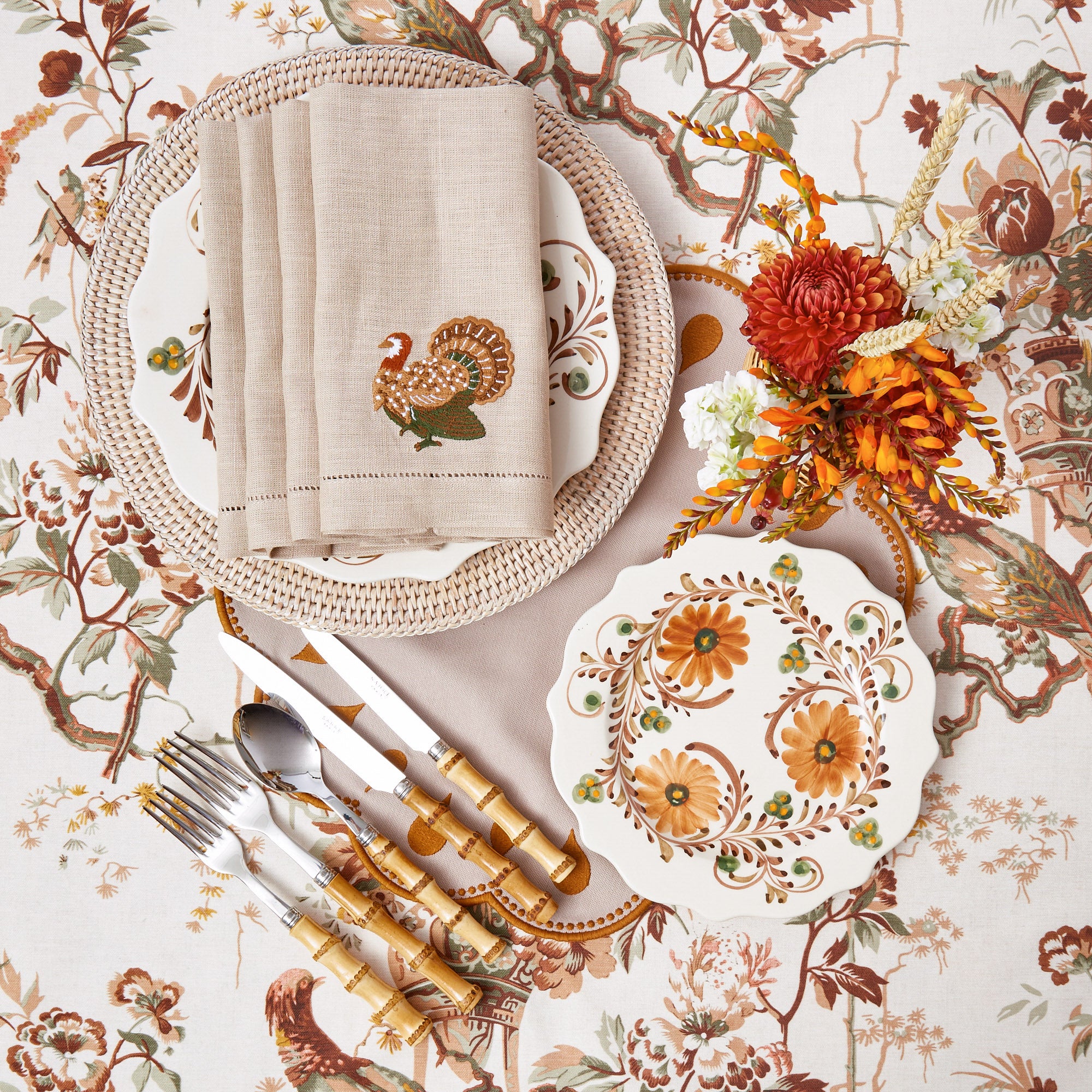 Taupe Embroidered Turkey Linen Napkins (Set of 4)