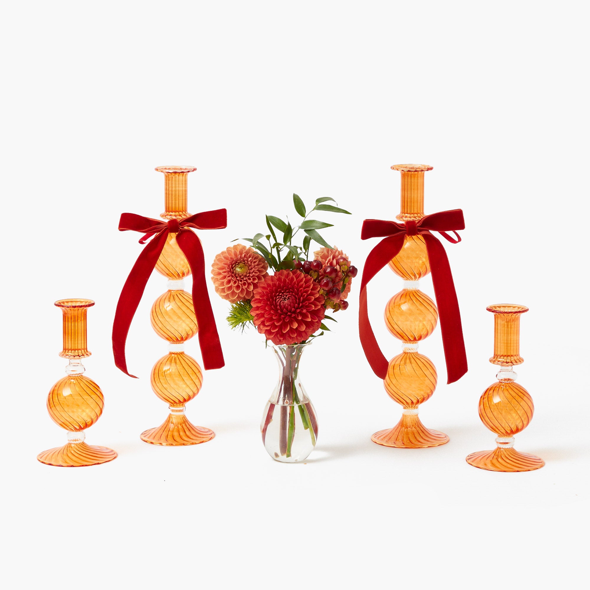 Camille Orange Ribboned Candle Set