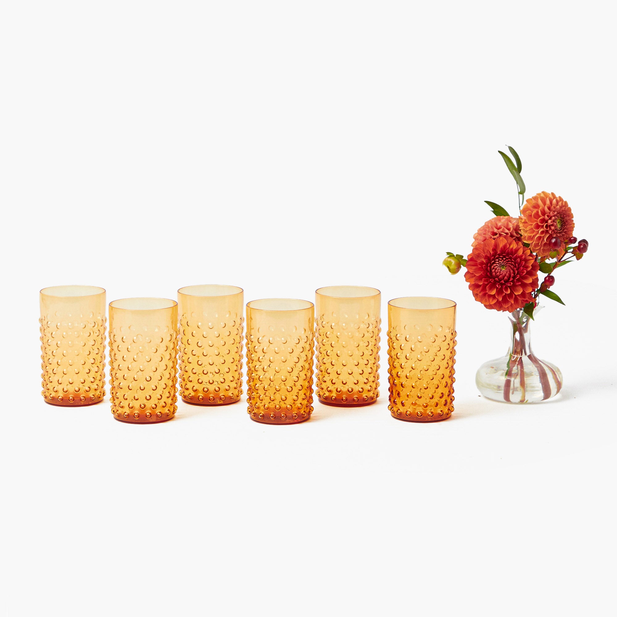 Amber Hobnail Glasses (Set of 6)