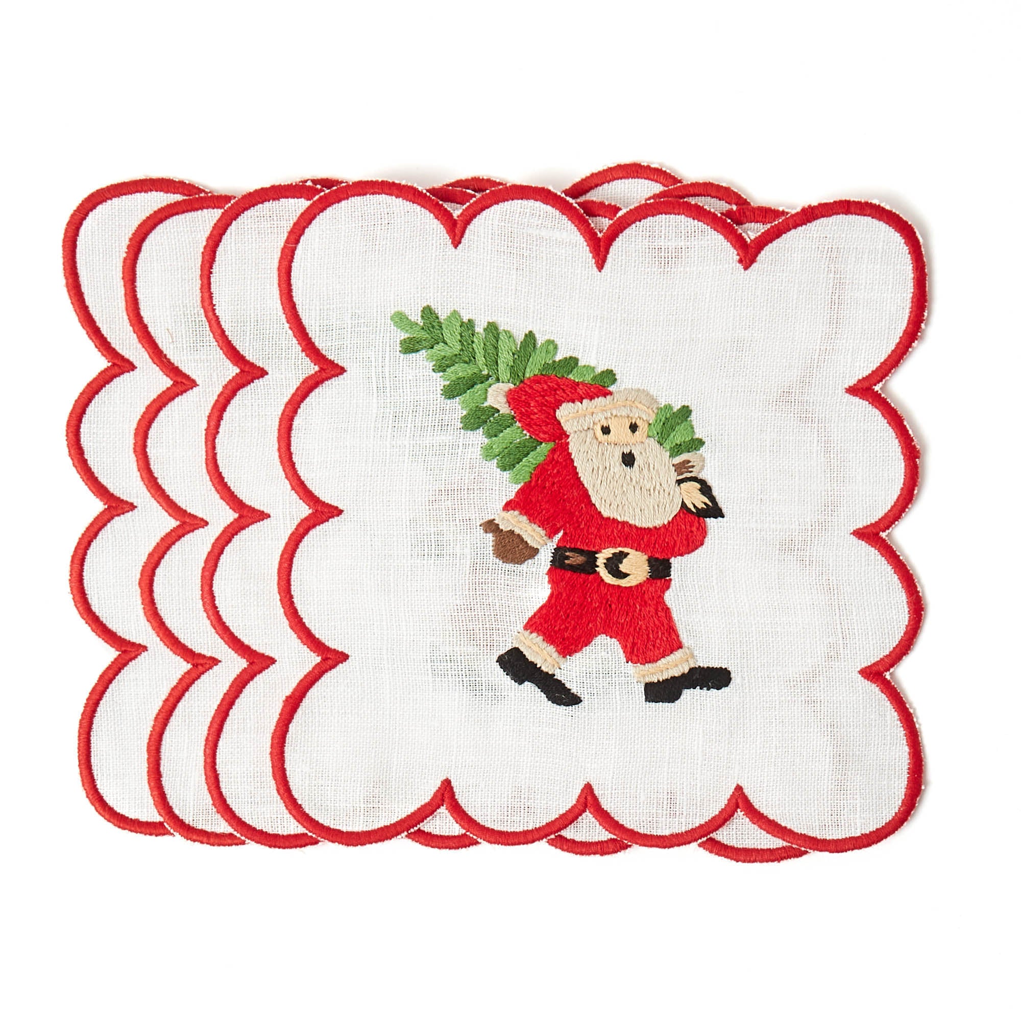 Scalloped Father Christmas Cocktail Napkins (Set of 4)