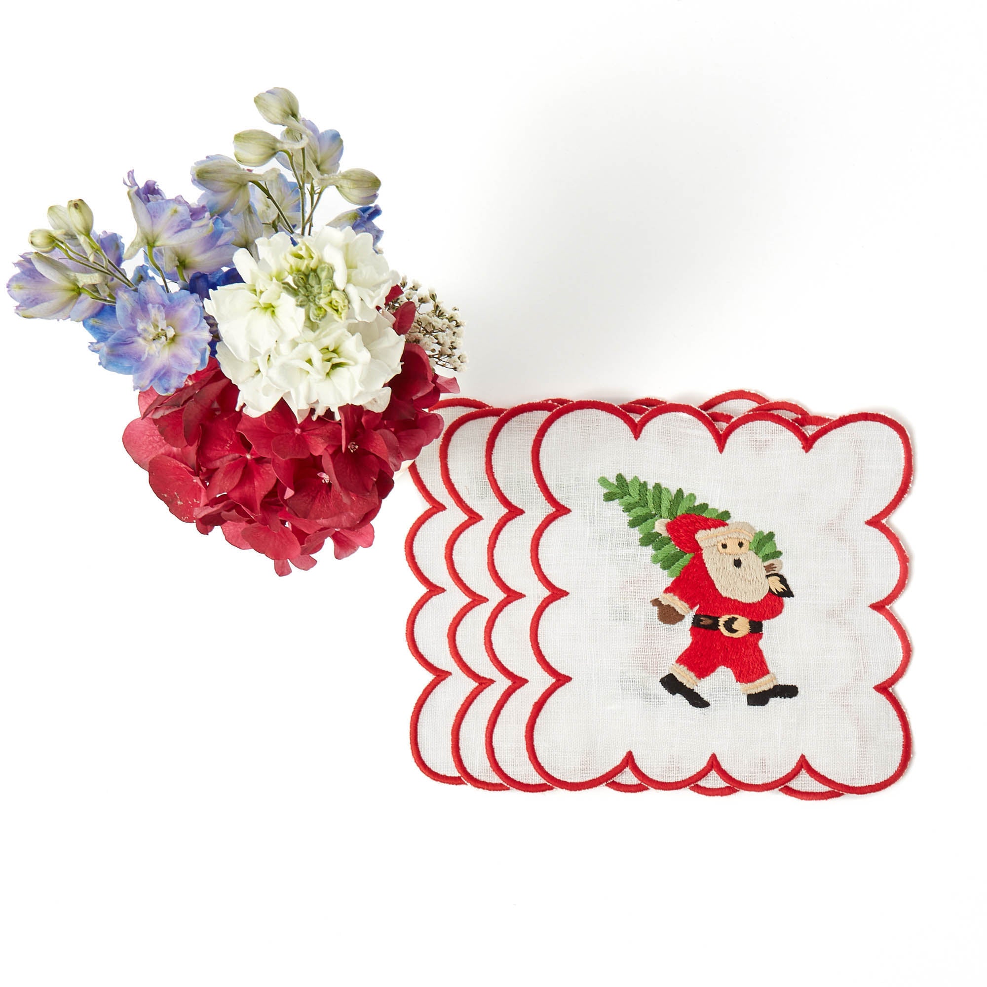 Scalloped Father Christmas Cocktail Napkins (Set of 4)