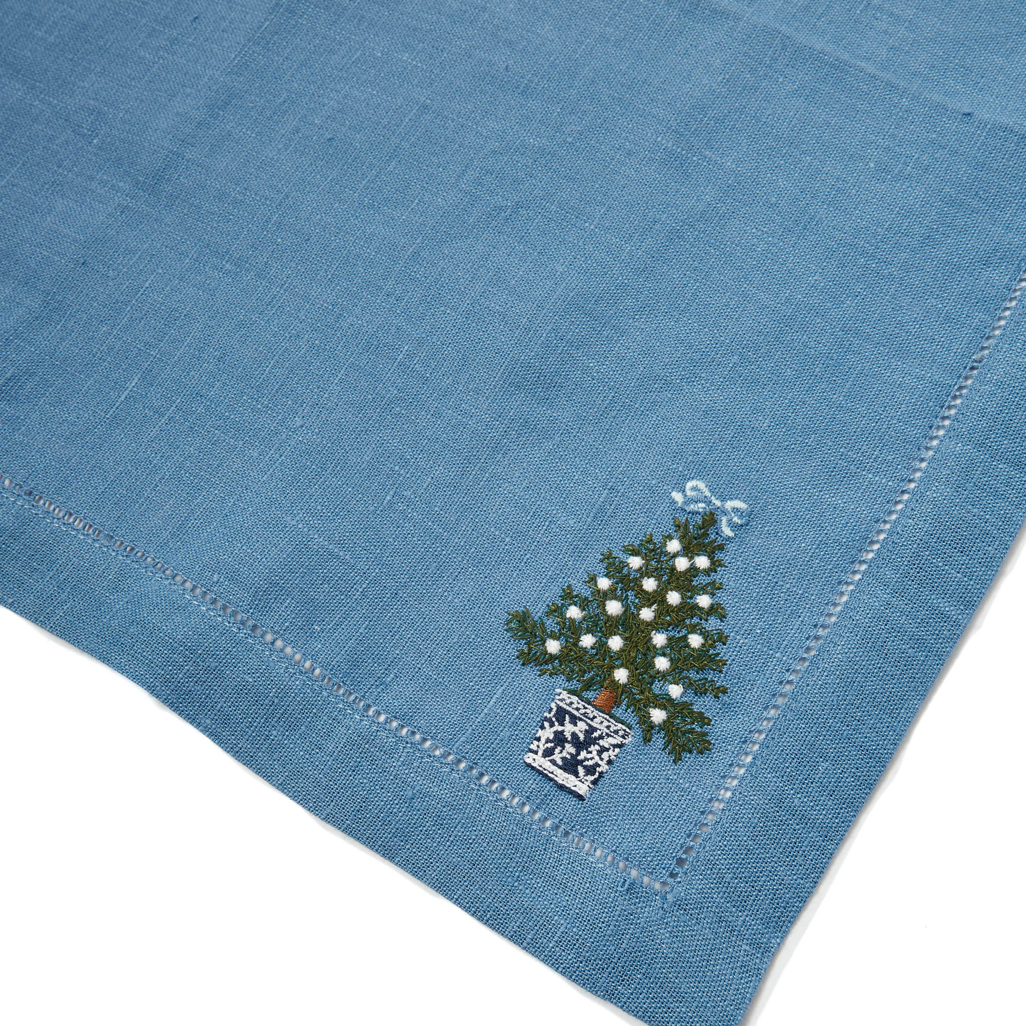 Blue Linen Christmas Tree Napkins (Set of 4)