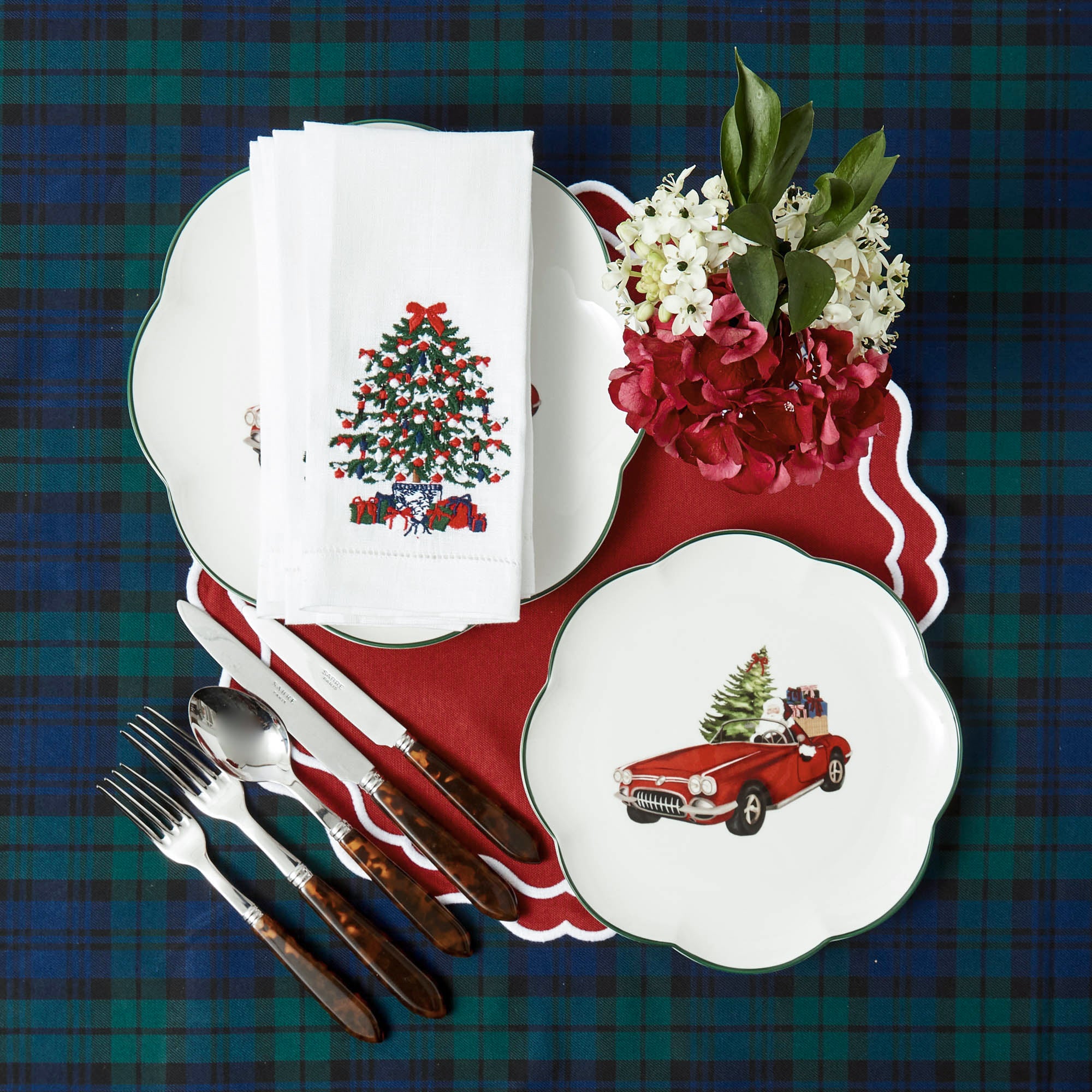 Christmas Tree White Linen Napkins (Set of 4)