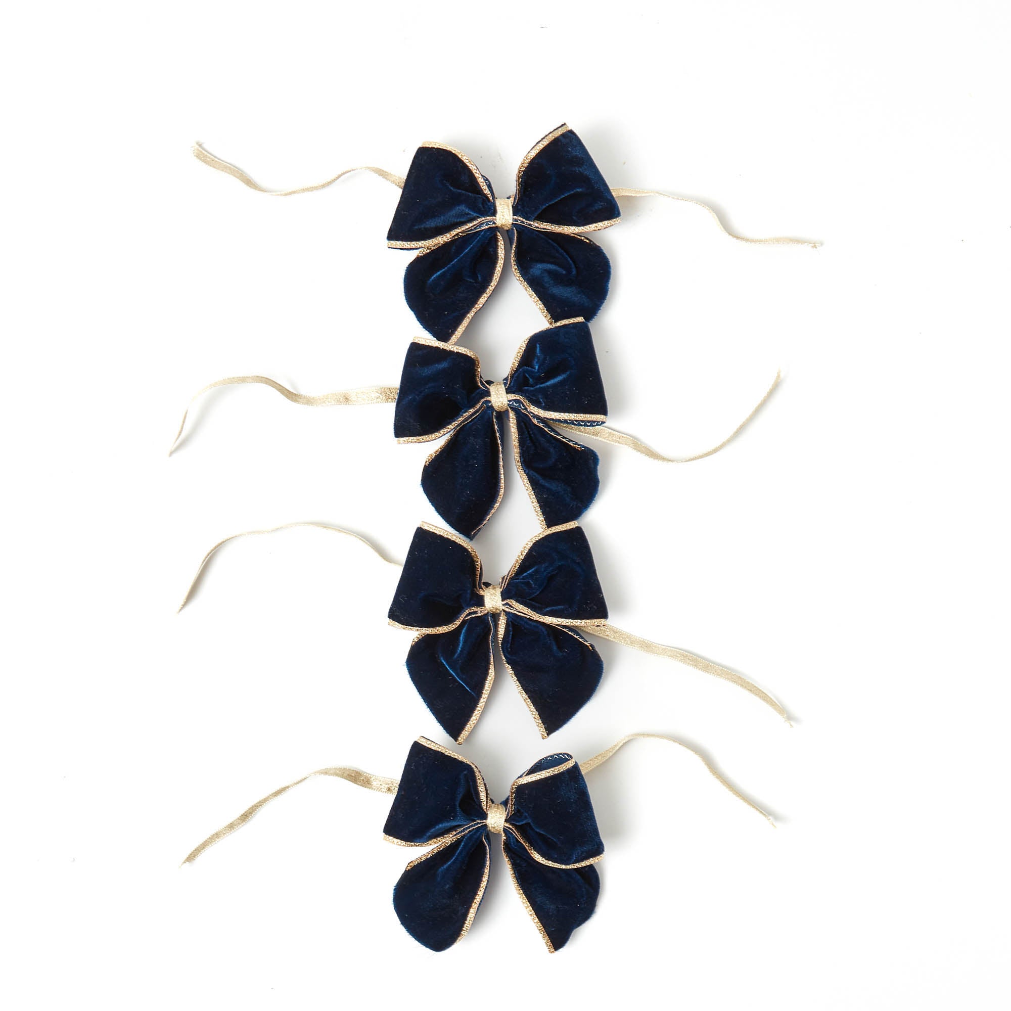 Gold Trimmed Navy Velvet Bows (Set of 4)