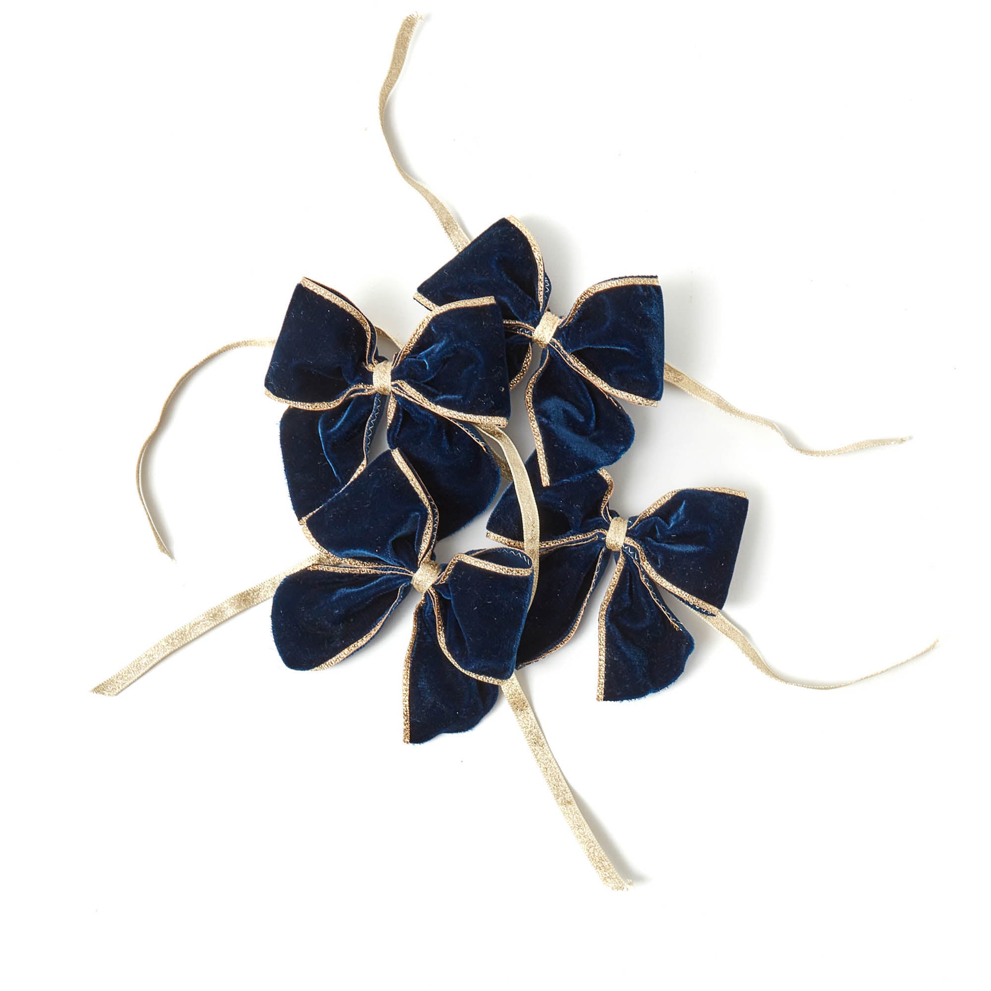 Gold Trimmed Navy Velvet Bows (Set of 4)