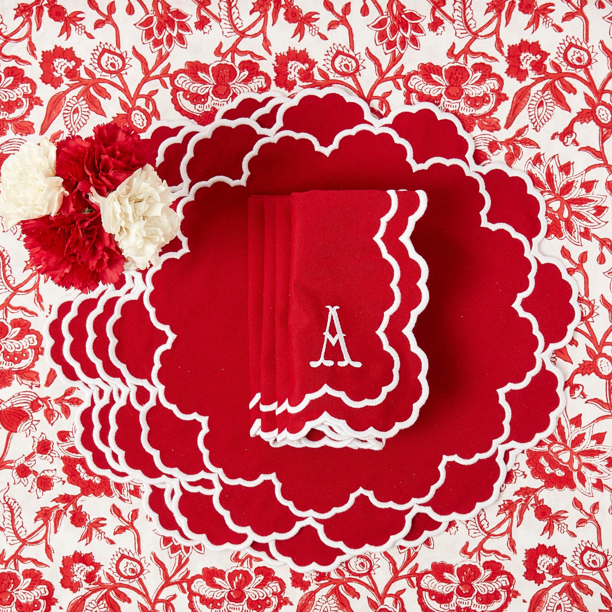 Lily Red & White Placemats & Napkins (Set of 4)