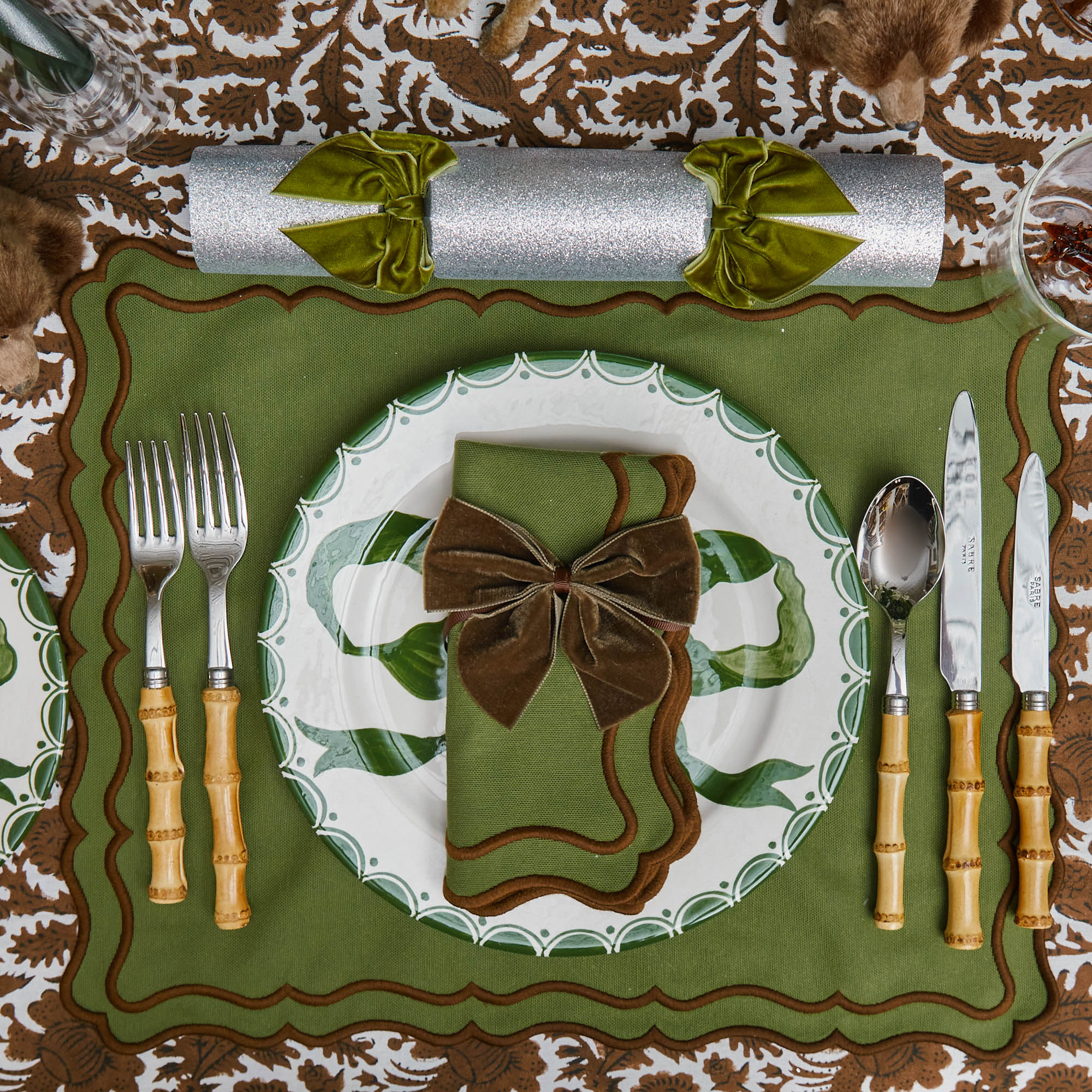 Katherine Green & Chocolate Placemats & Napkins (Set of 4)