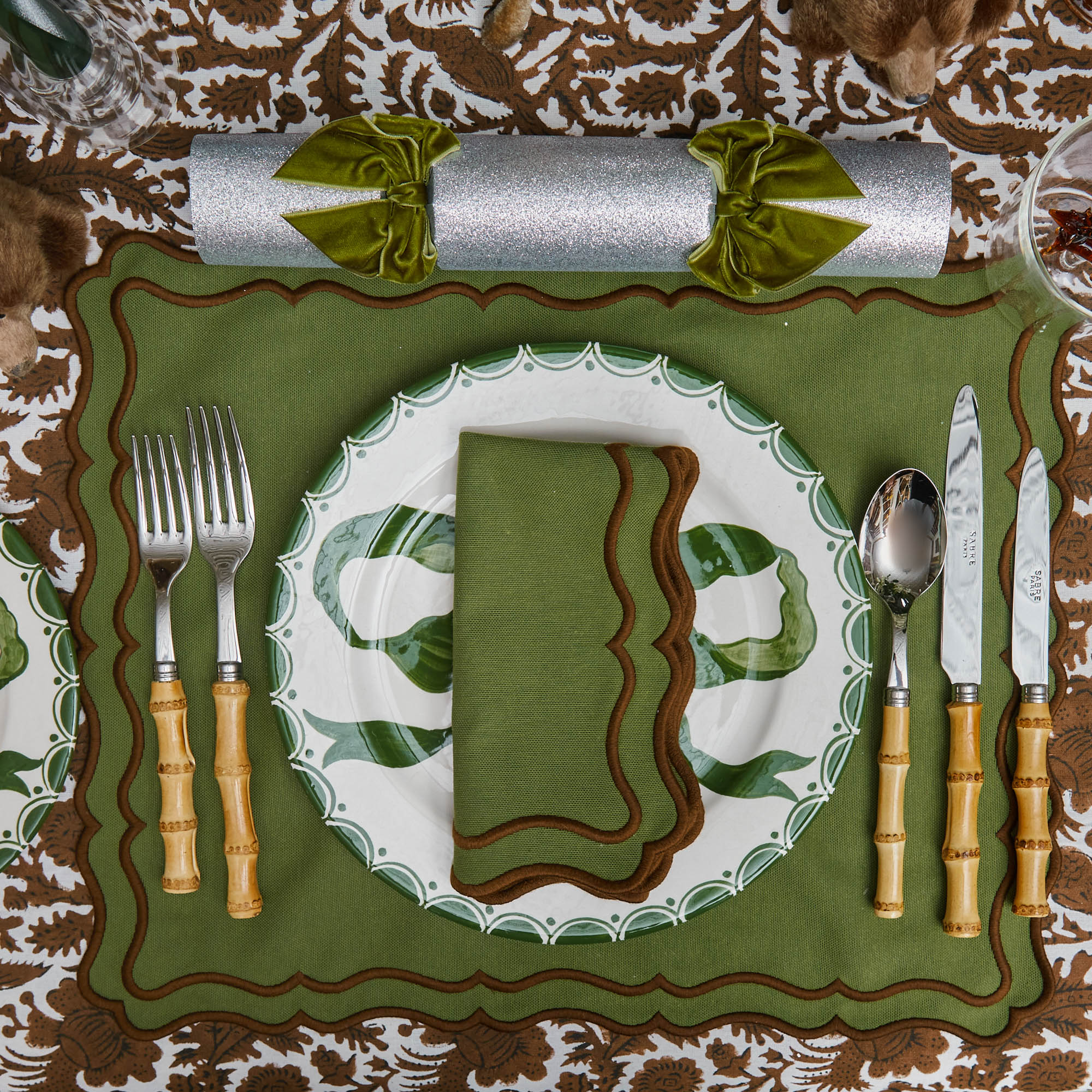 Katherine Green & Chocolate Placemats & Napkins (Set of 4)