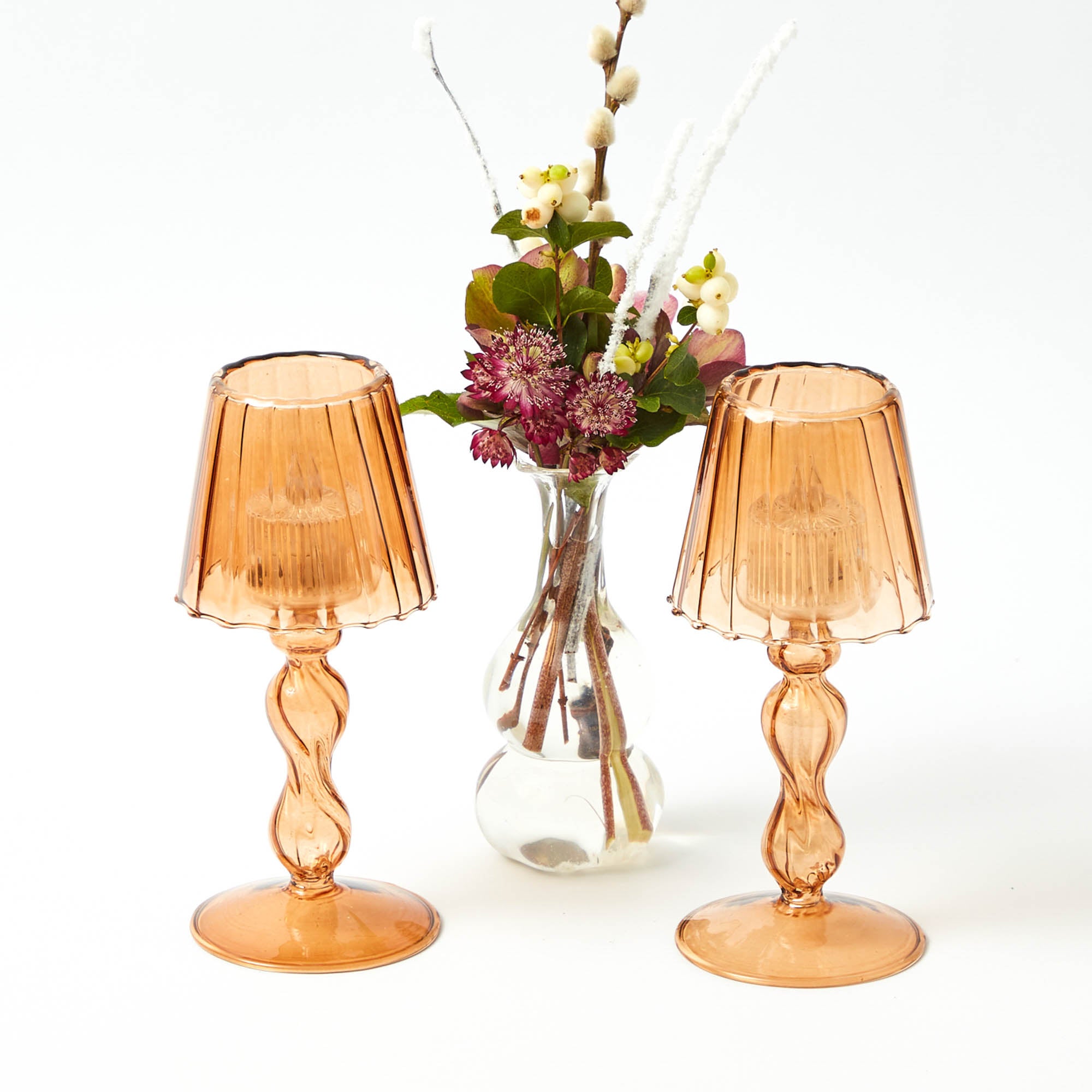 Chestnut Glass Lantern Tealight Holder (Pair) - 18cm