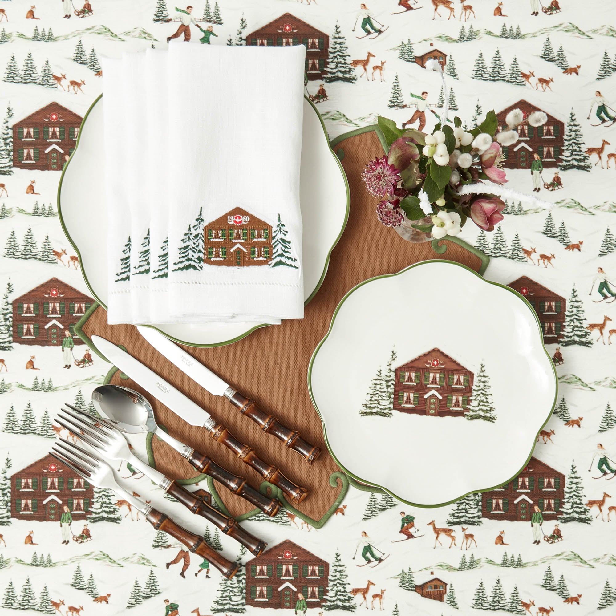 Alpine Chalet White Linen Napkins (Set of 4)