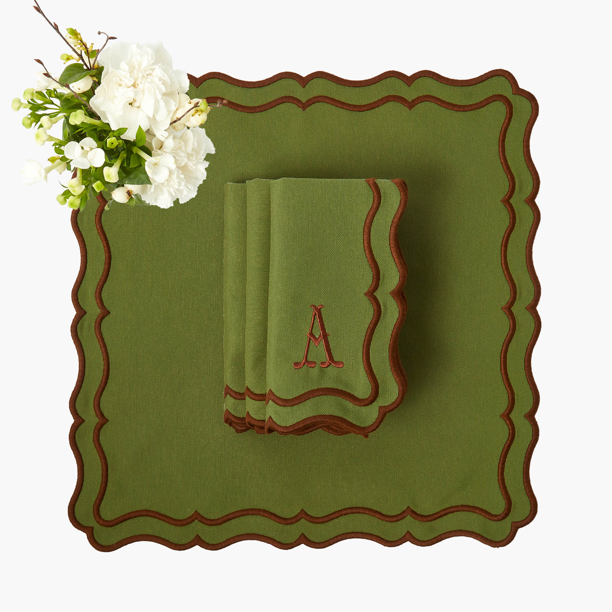 Katherine Green & Chocolate Placemats & Napkins (Set of 4)