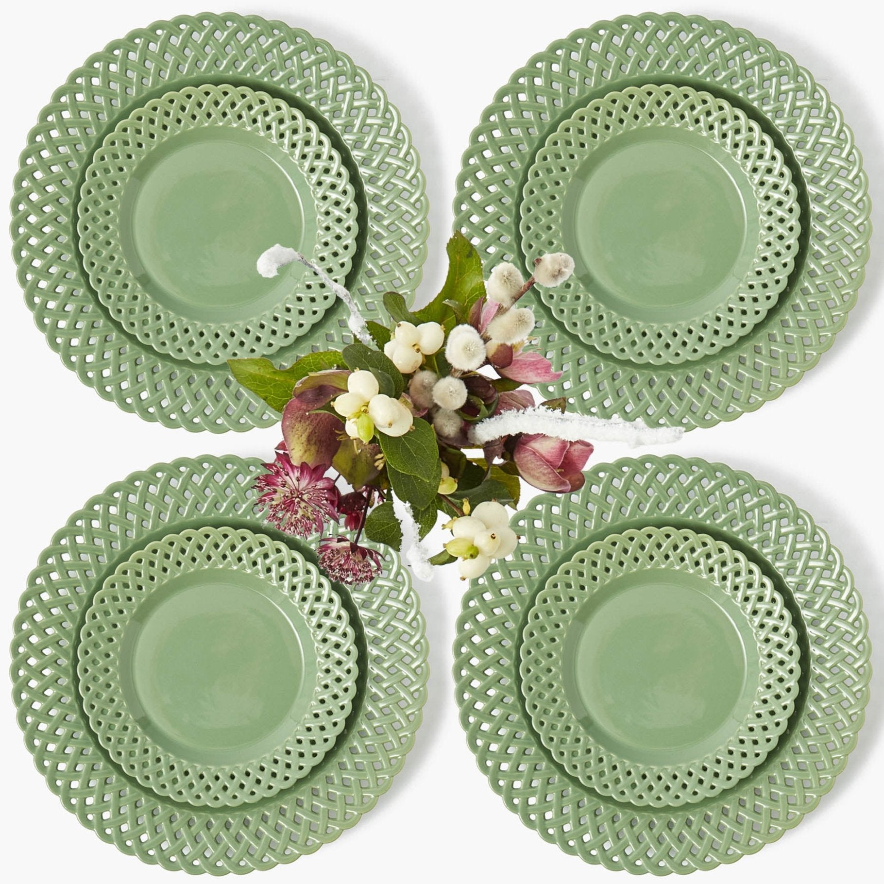 Sage Basketweave Dinner & Starter Plates (Set of 8)