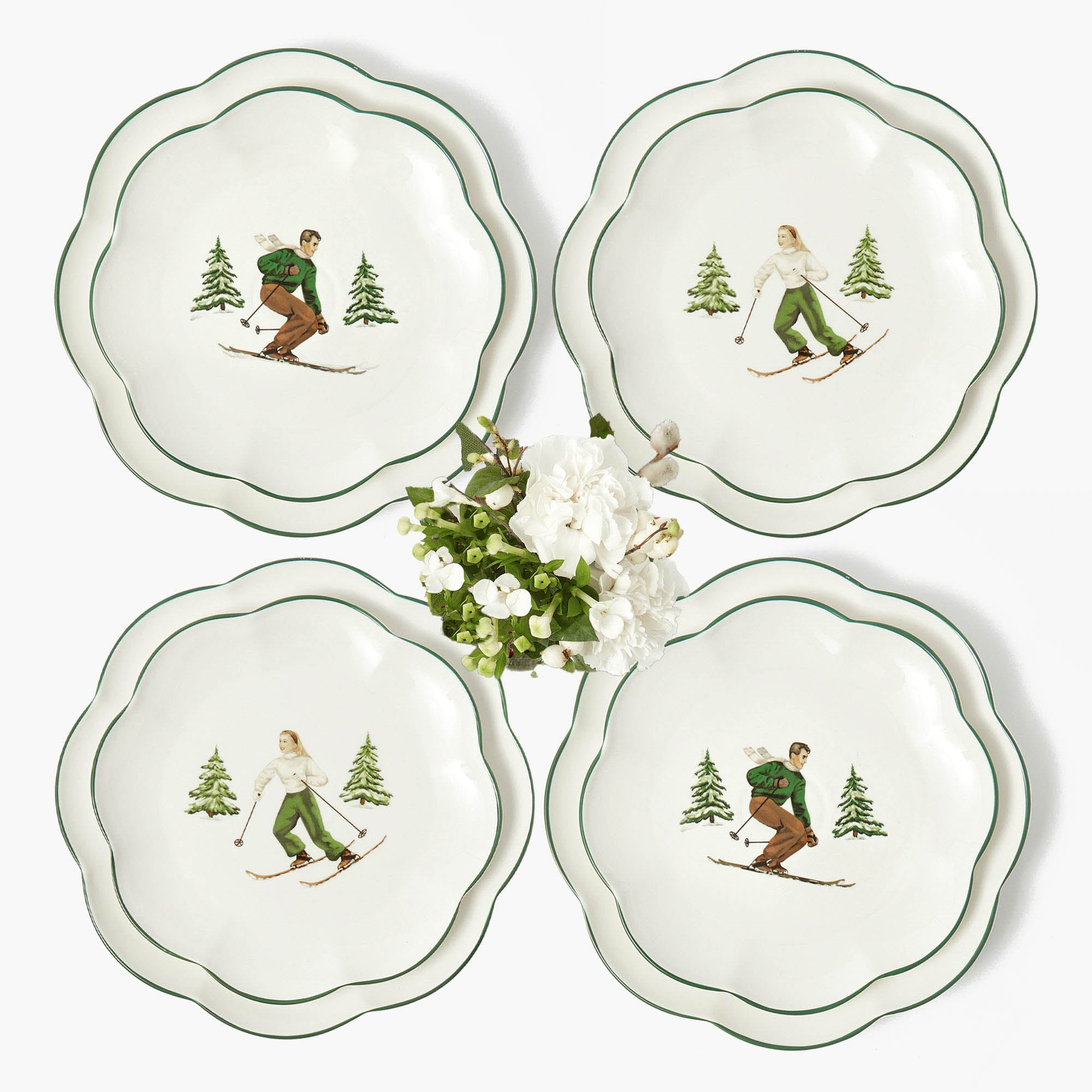 Heidi & Hans Skier Dinner & Starter Plates (Set of 8)