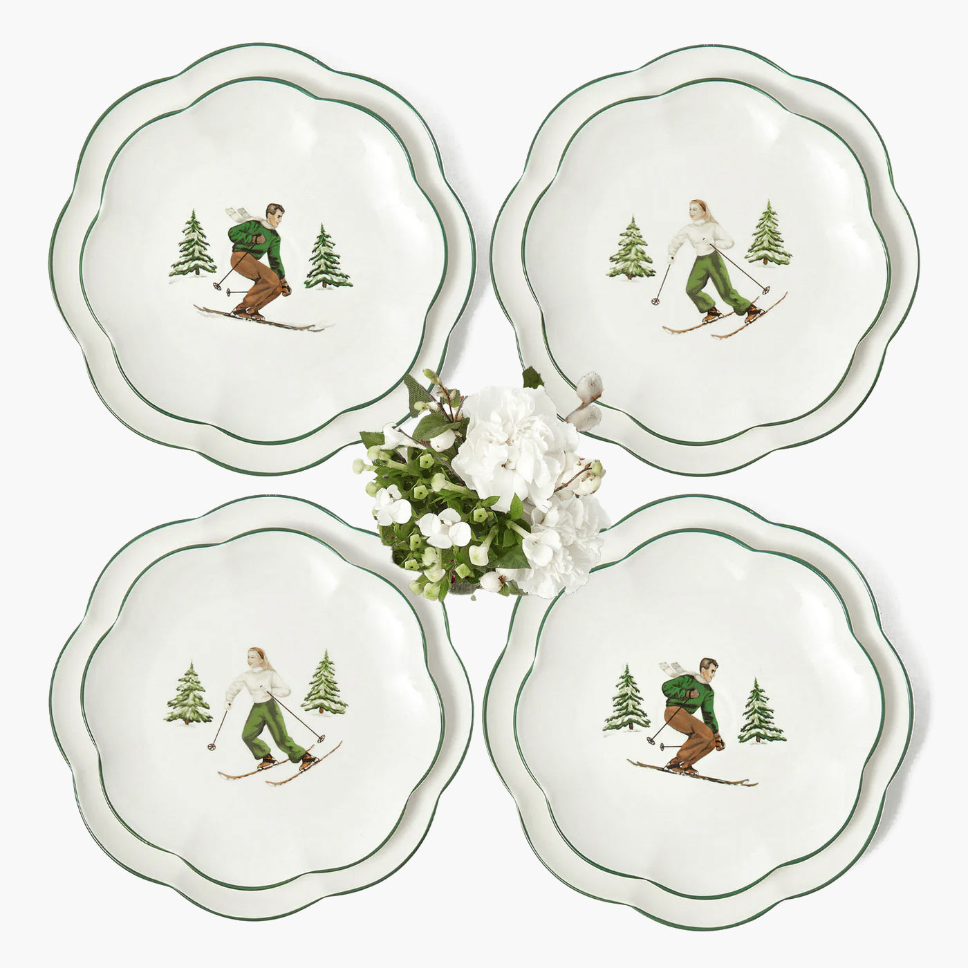 Heidi & Hans Skier Dinner & Starter Plates (Set of 8)