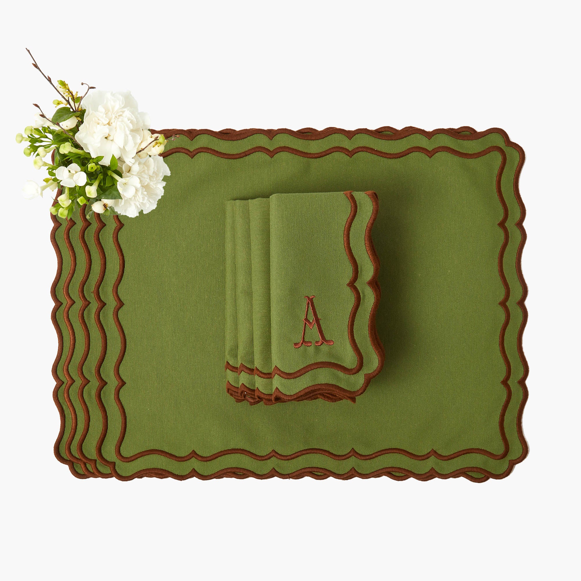 Katherine Green & Chocolate Placemats & Napkins (Set of 4)