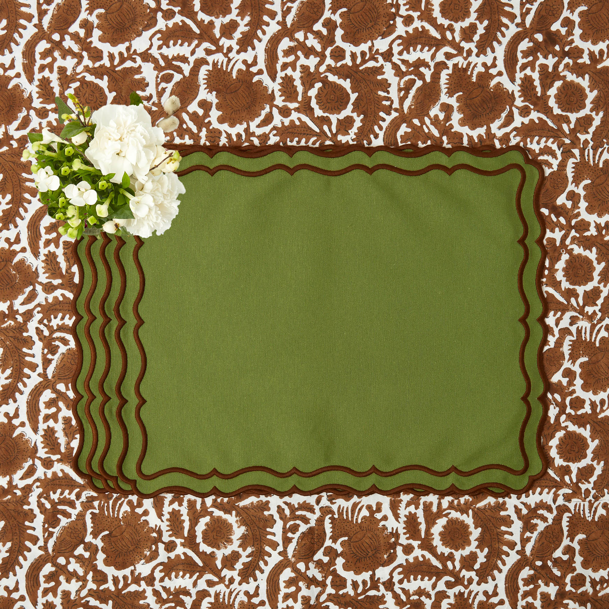 Katherine Green & Chocolate Placemats & Napkins (Set of 4)