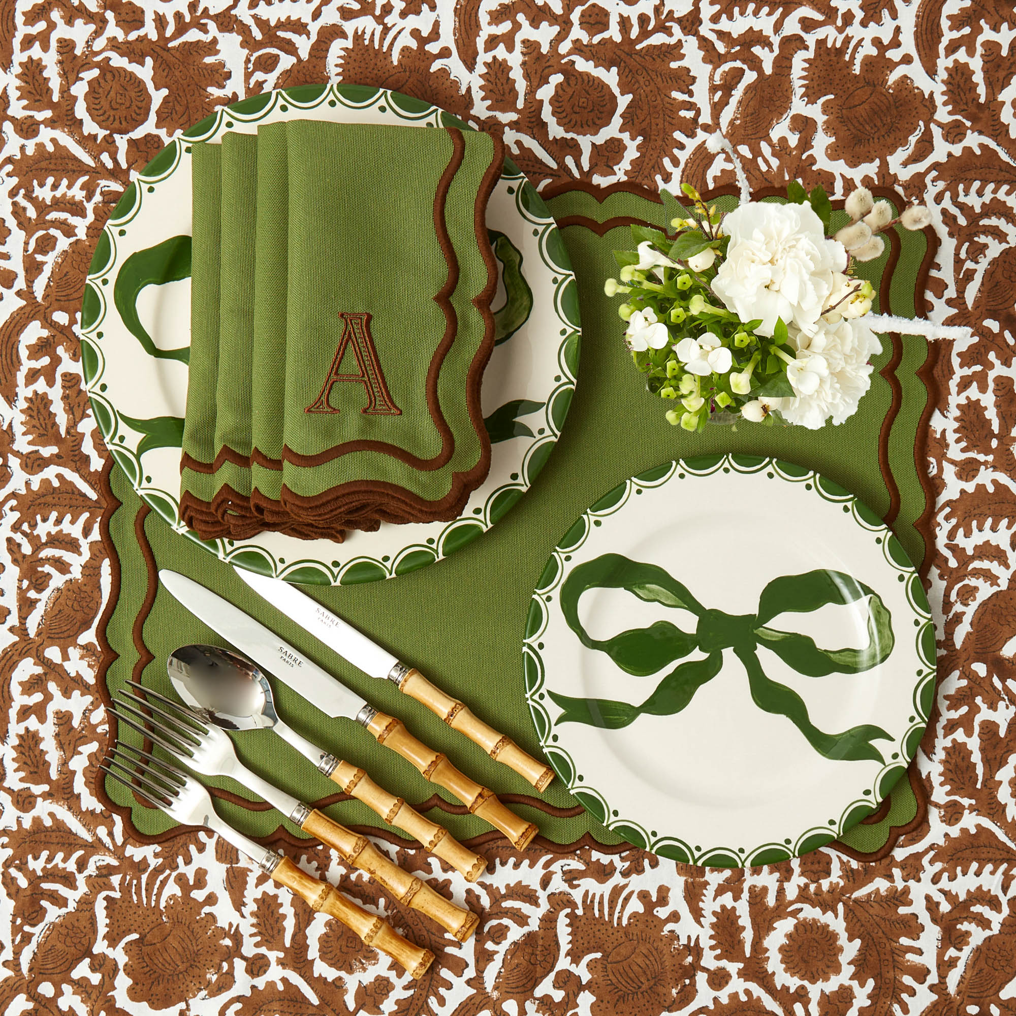 Katherine Green & Chocolate Placemats & Napkins (Set of 4)