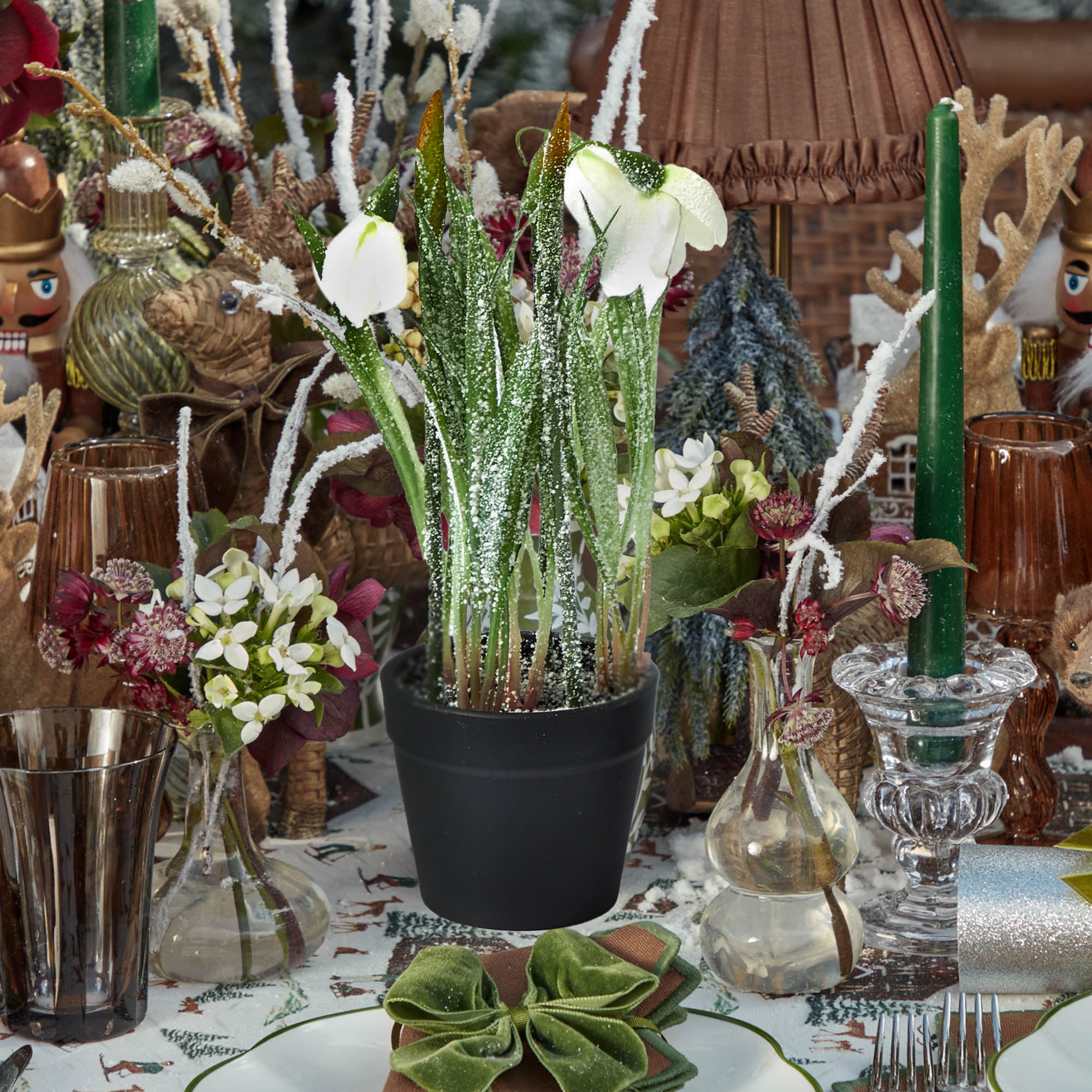 Potted Faux Frosted Snowdrop (Pair)