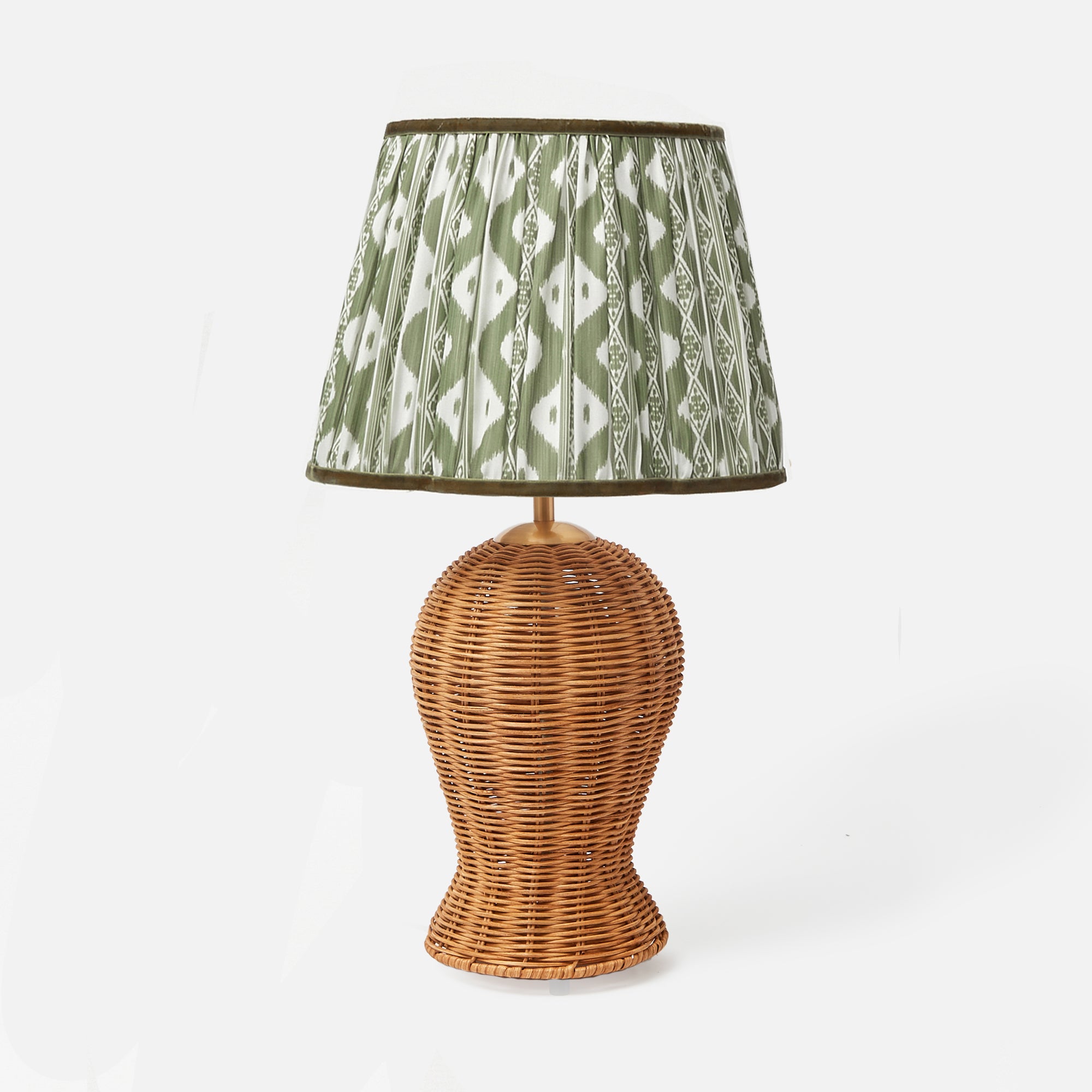 Rattan Blanche Lamp with Olive Ikat Shade (30cm)