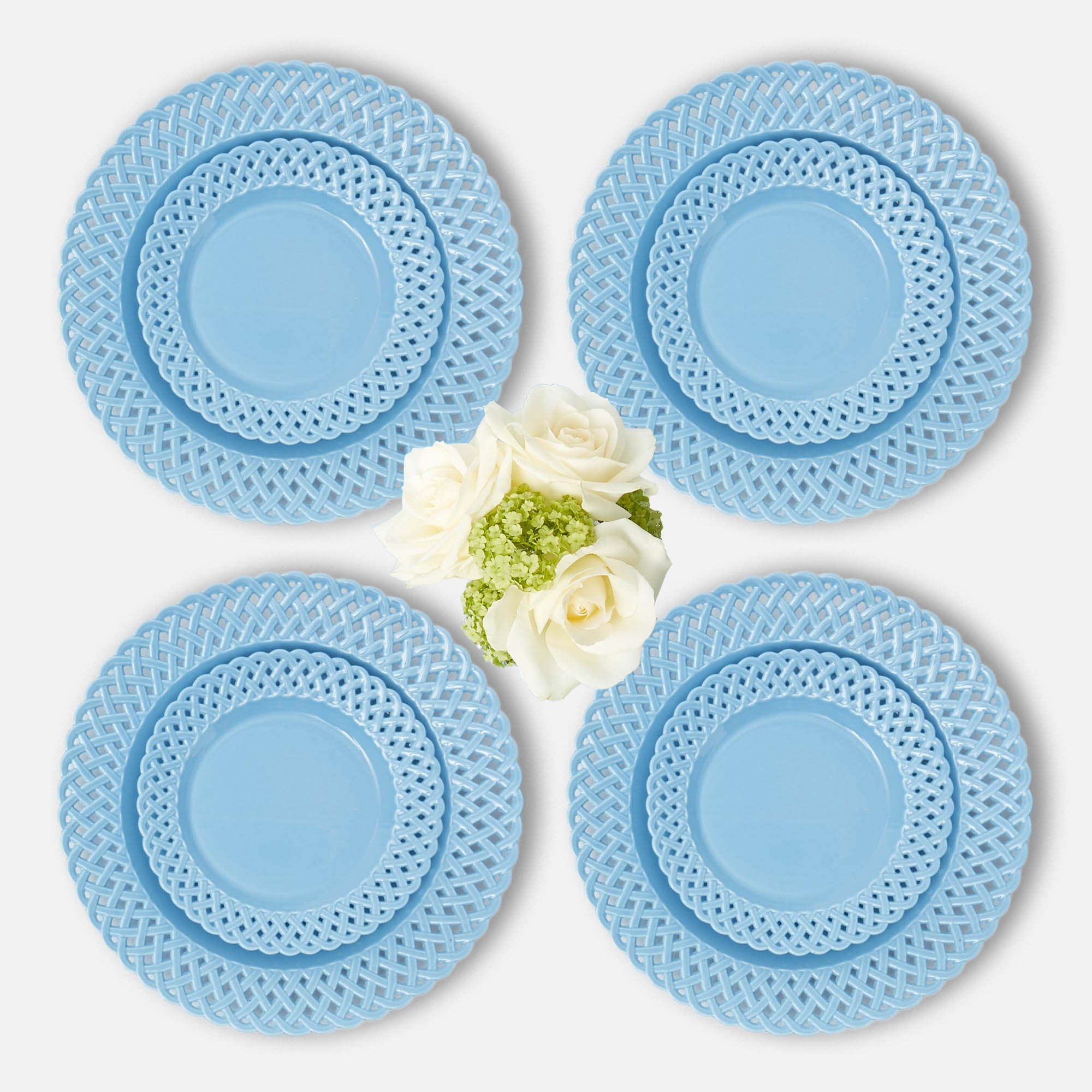 Blue Basketweave Dinner & Starter Plates (Set of 8)