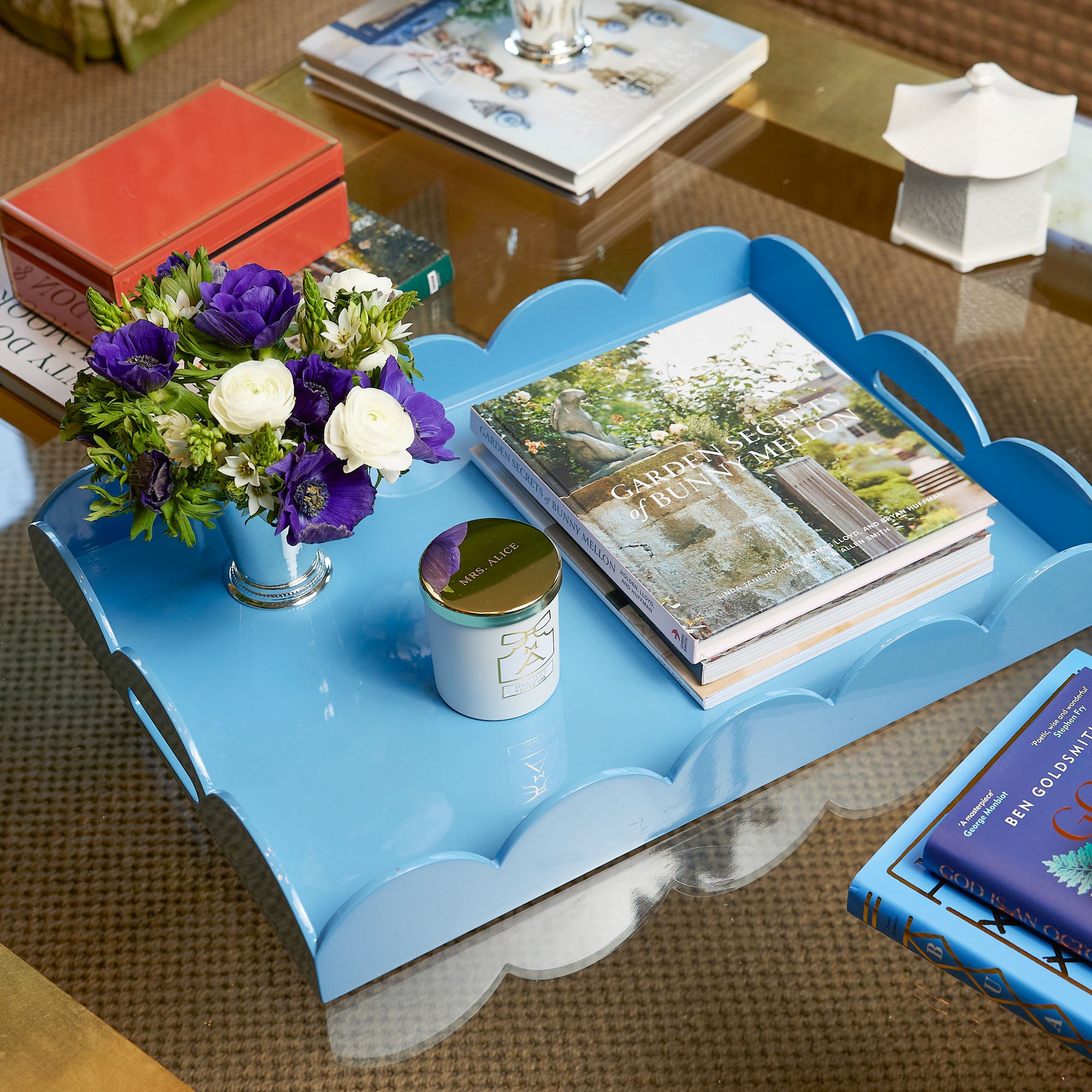 Blue Lacquer Scalloped Tray