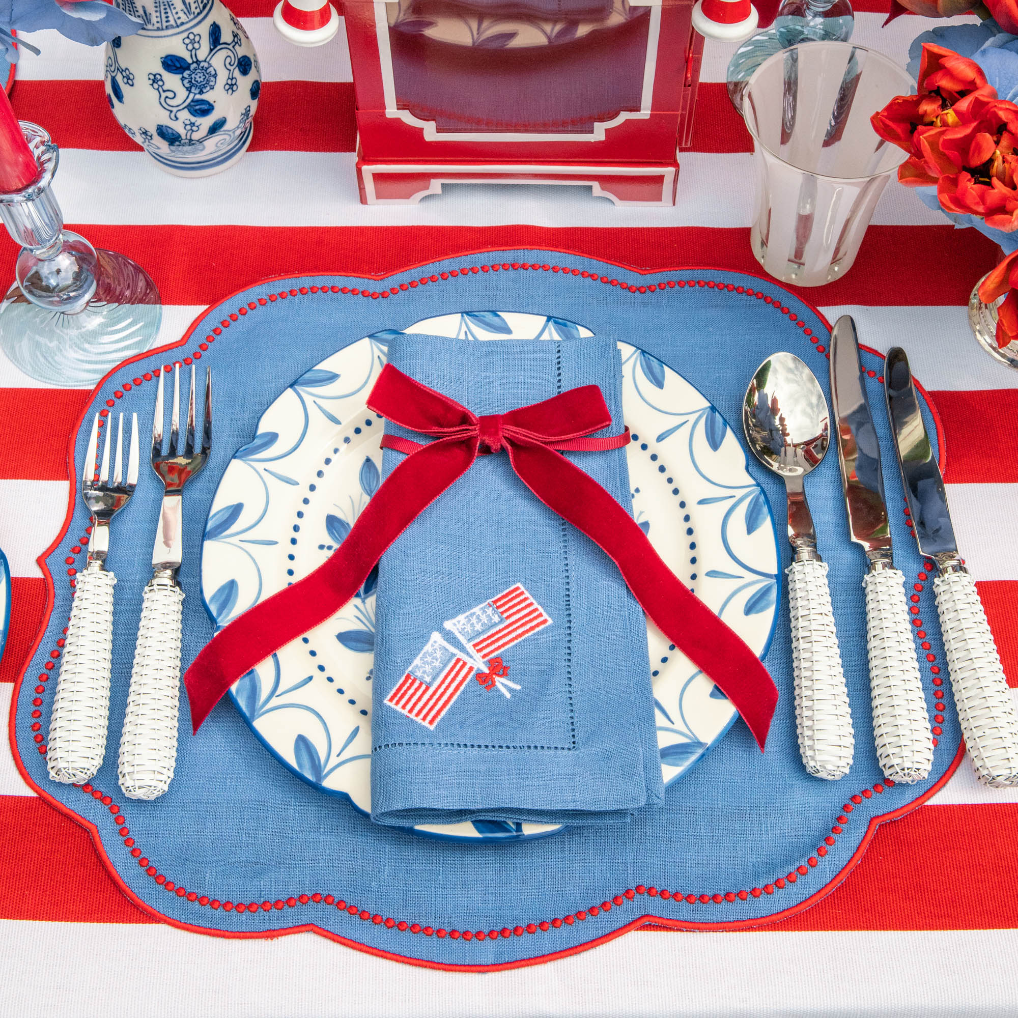 Eloise Blue & Red Placemats (Set of 4)