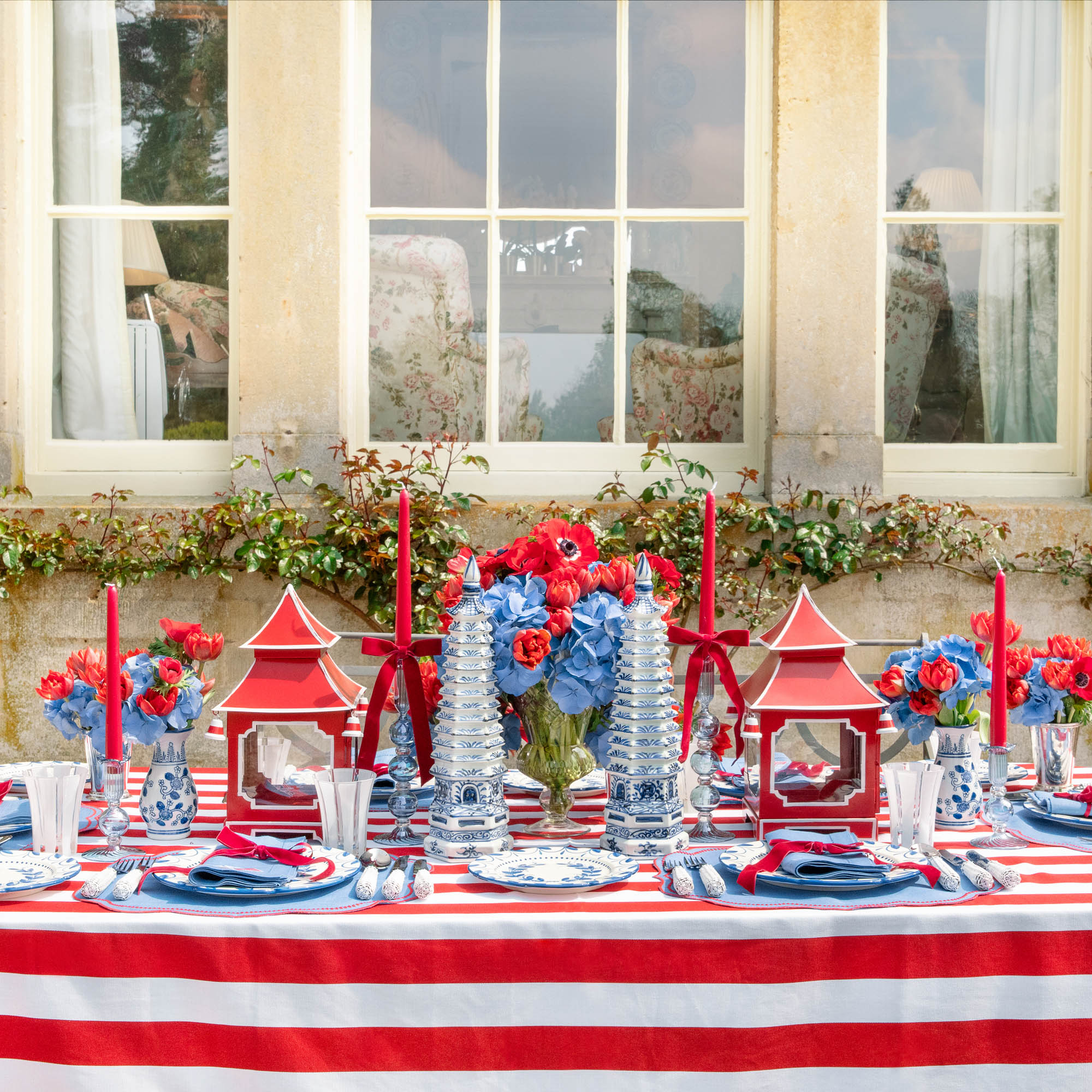 Inès Red Stripe Tablecloth