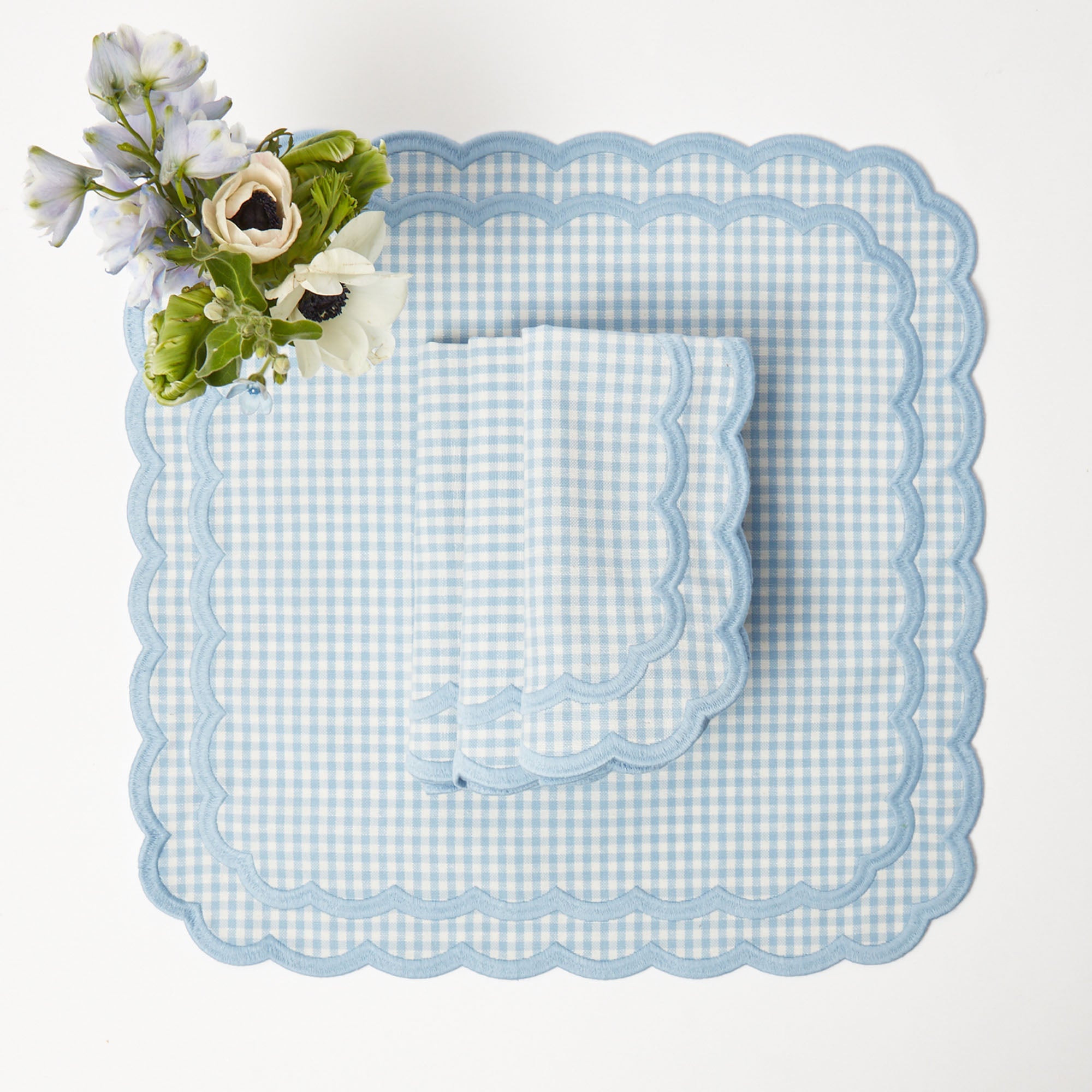 Isla Blue Gingham Placemats & Napkins  (Set of 4)