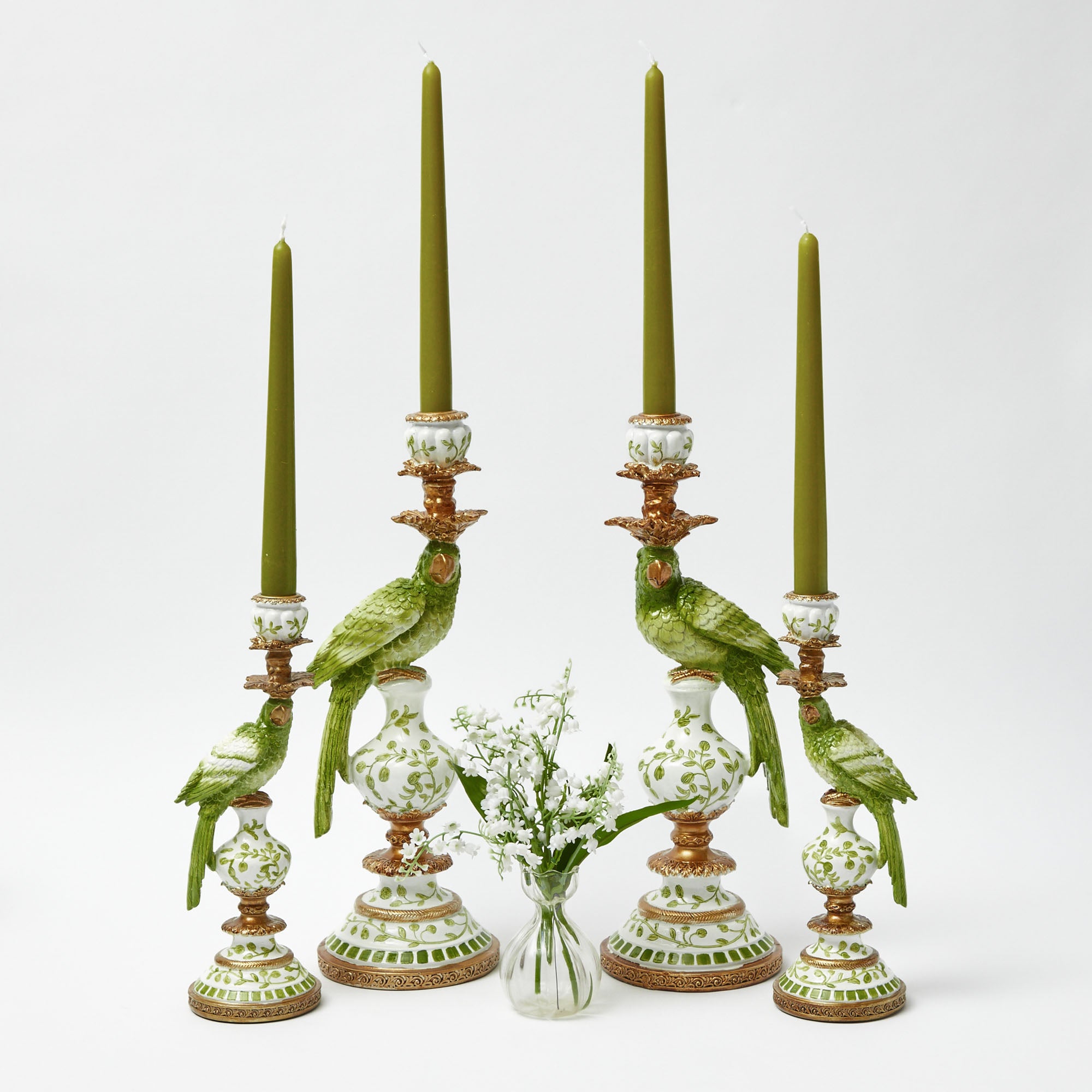 Green Parrot Candle Holder Set