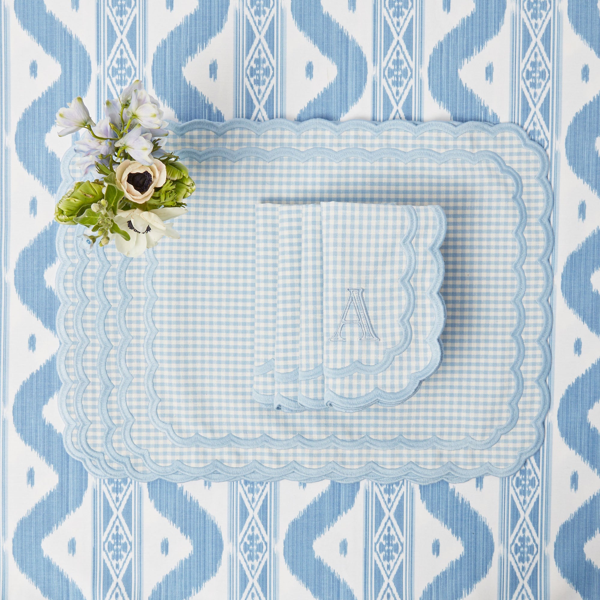 Isla Blue Gingham Placemats & Napkins  (Set of 4)