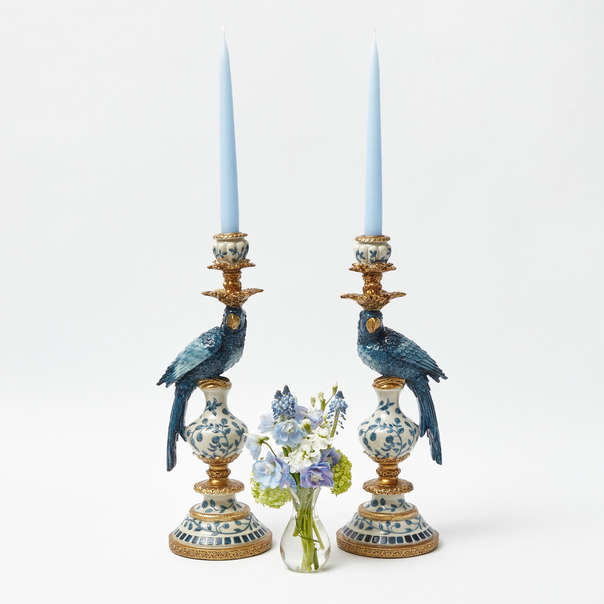 Blue Parrot Candle Holder (Pair)