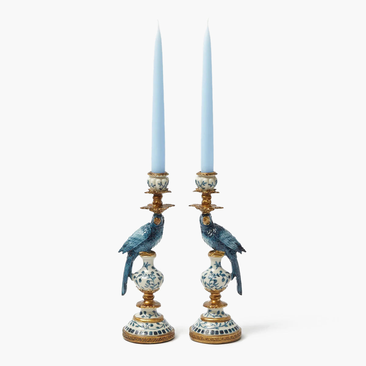 Small Blue Parrot Candle Holder (Pair)