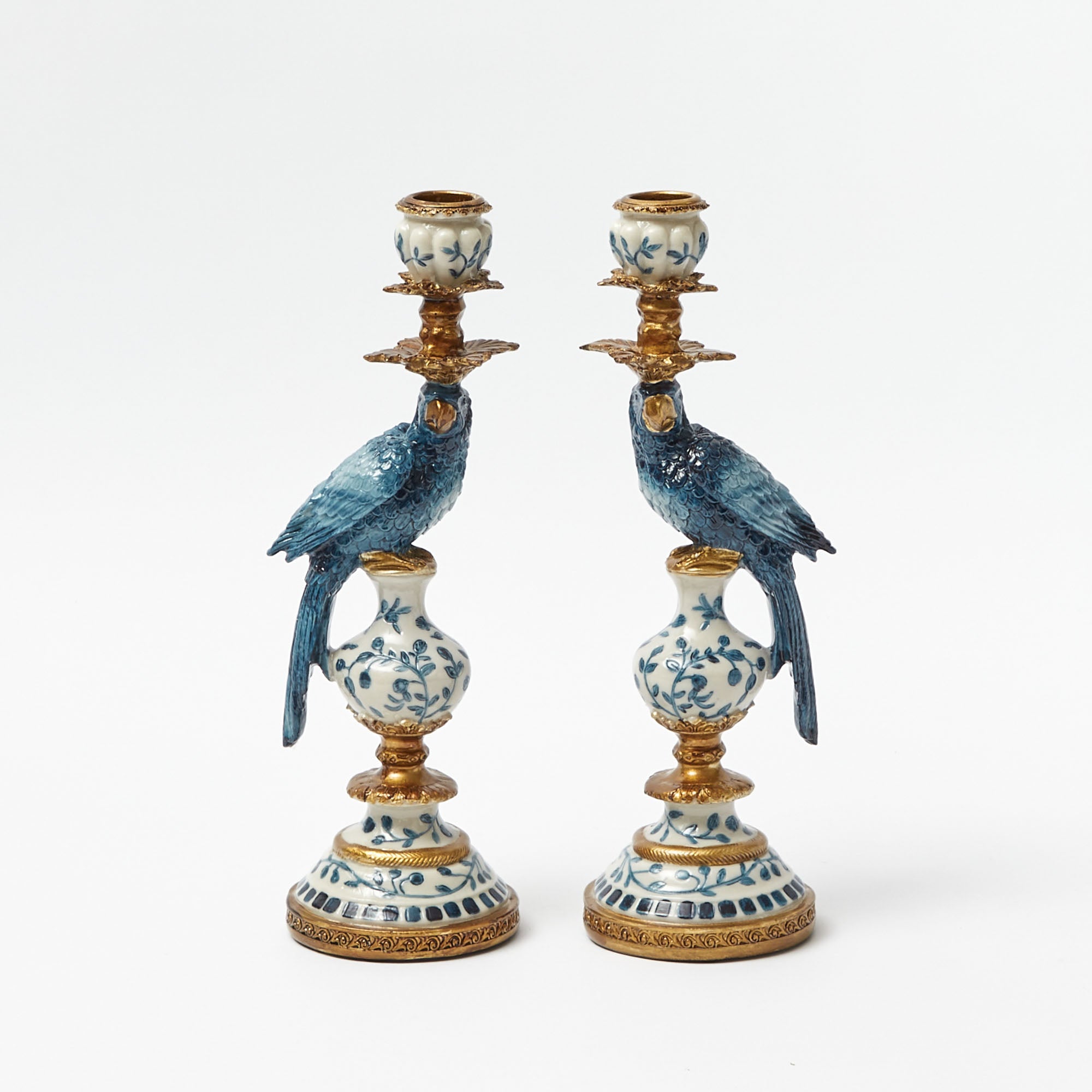 Small Blue Parrot Candle Holder (Pair)