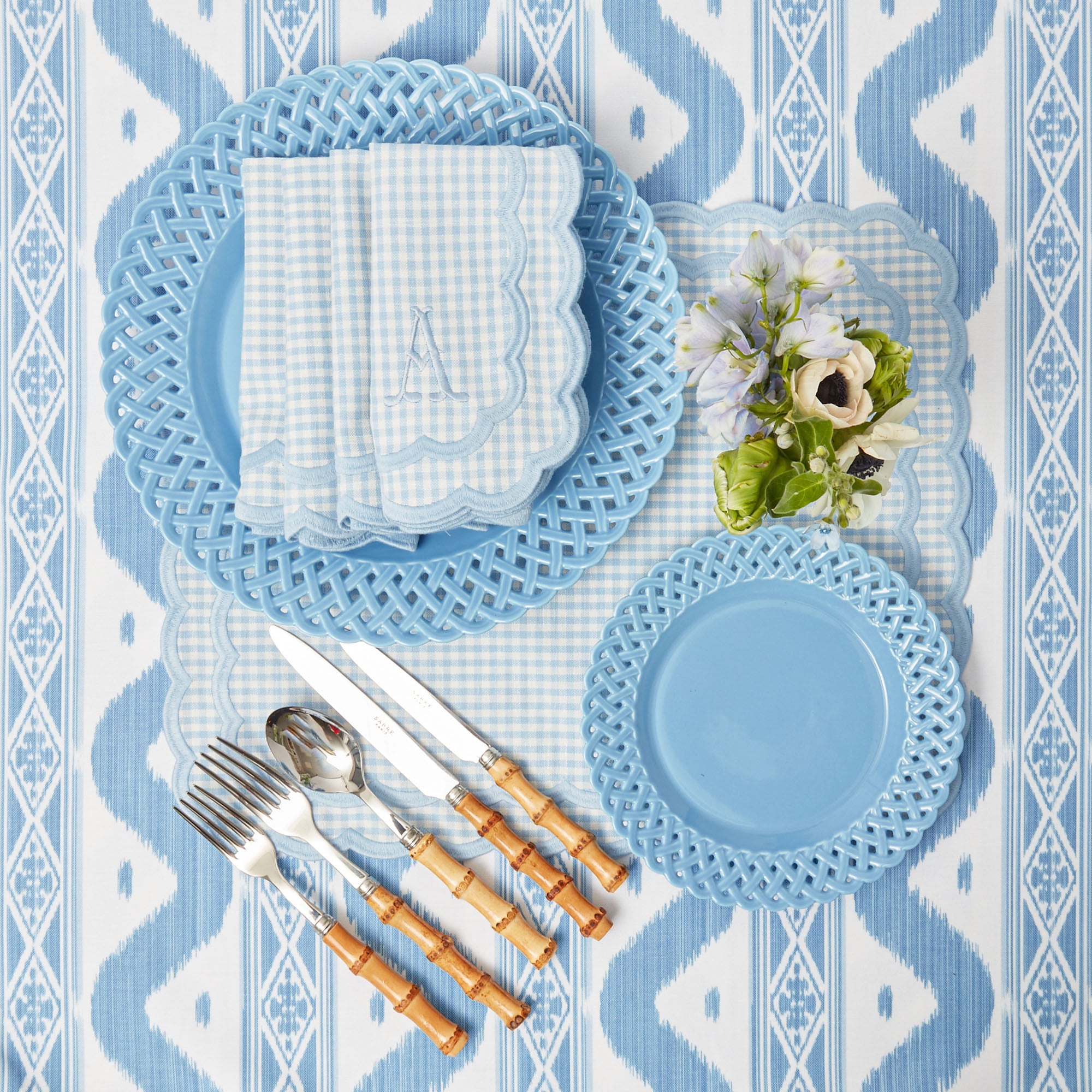 Isla Blue Gingham Placemats & Napkins  (Set of 4)