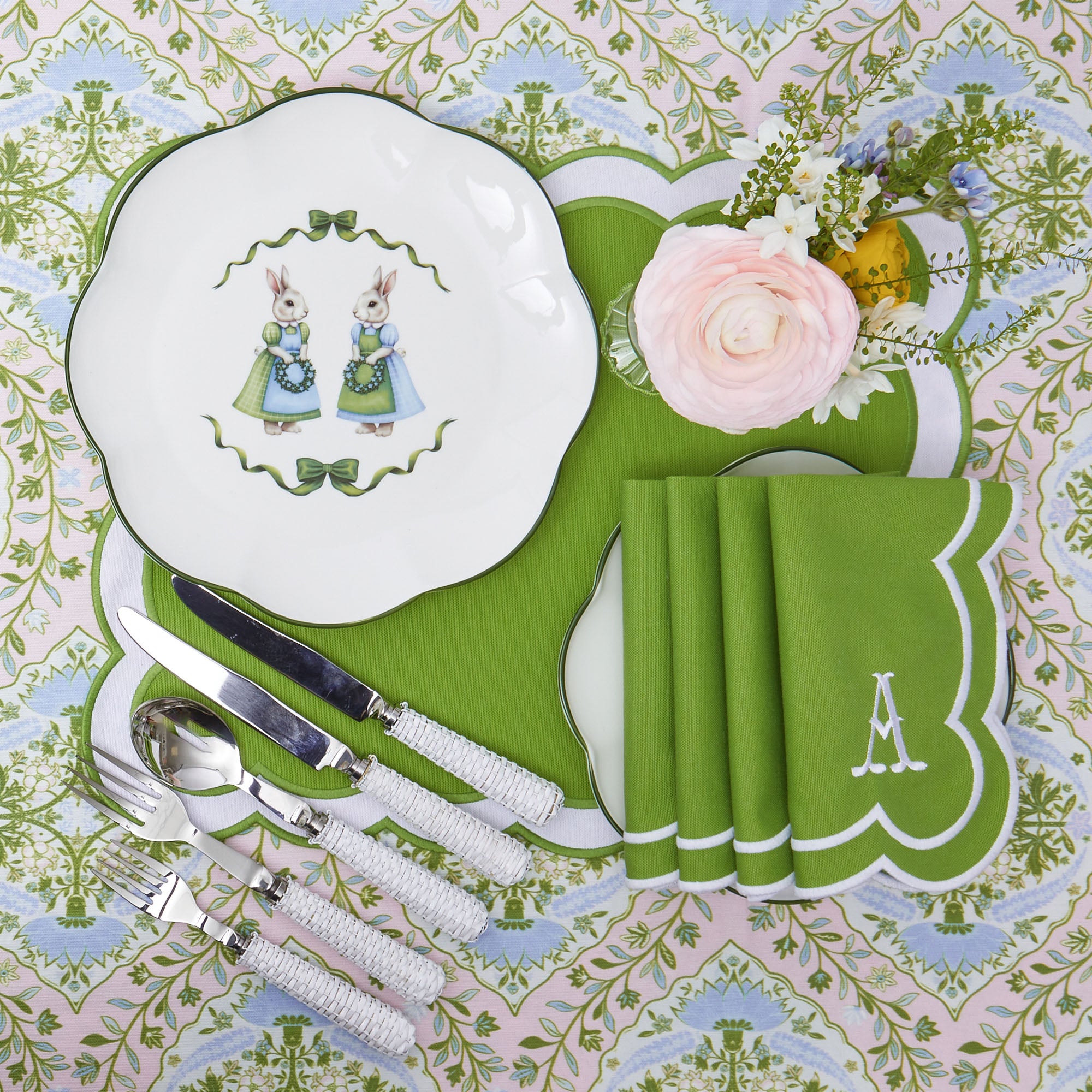 Serena Green Appliqué Placemats (Set of 4)