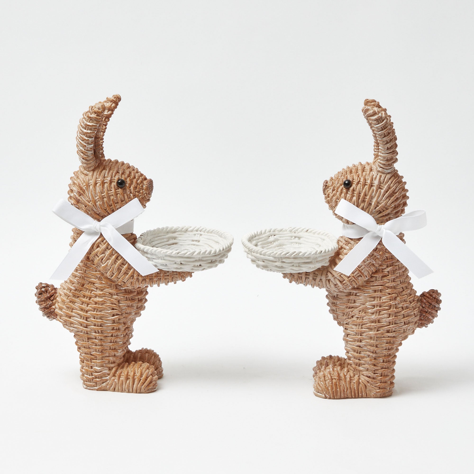 Rattan Ribboned Rabbit With Basket (Pair)