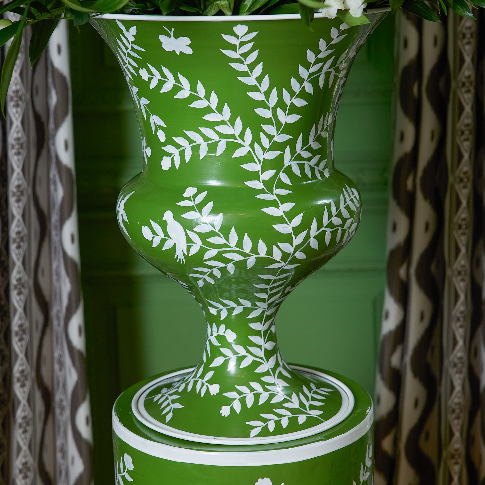 Emmeline Green Floral Urn & Pedestal