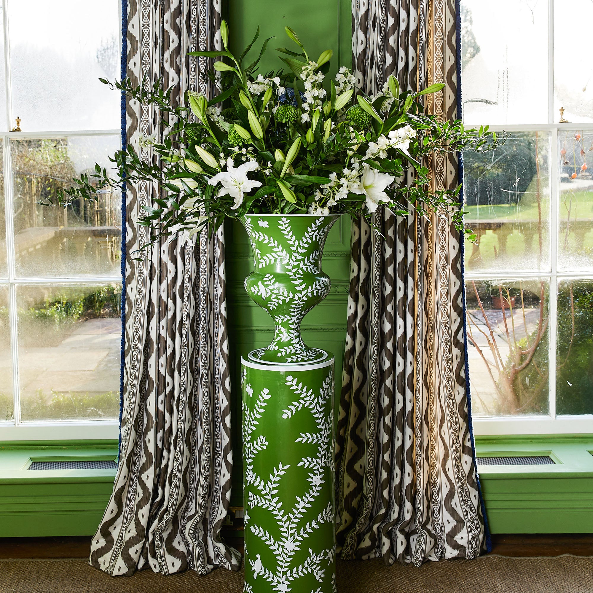 Emmeline Green Floral Urn & Pedestal