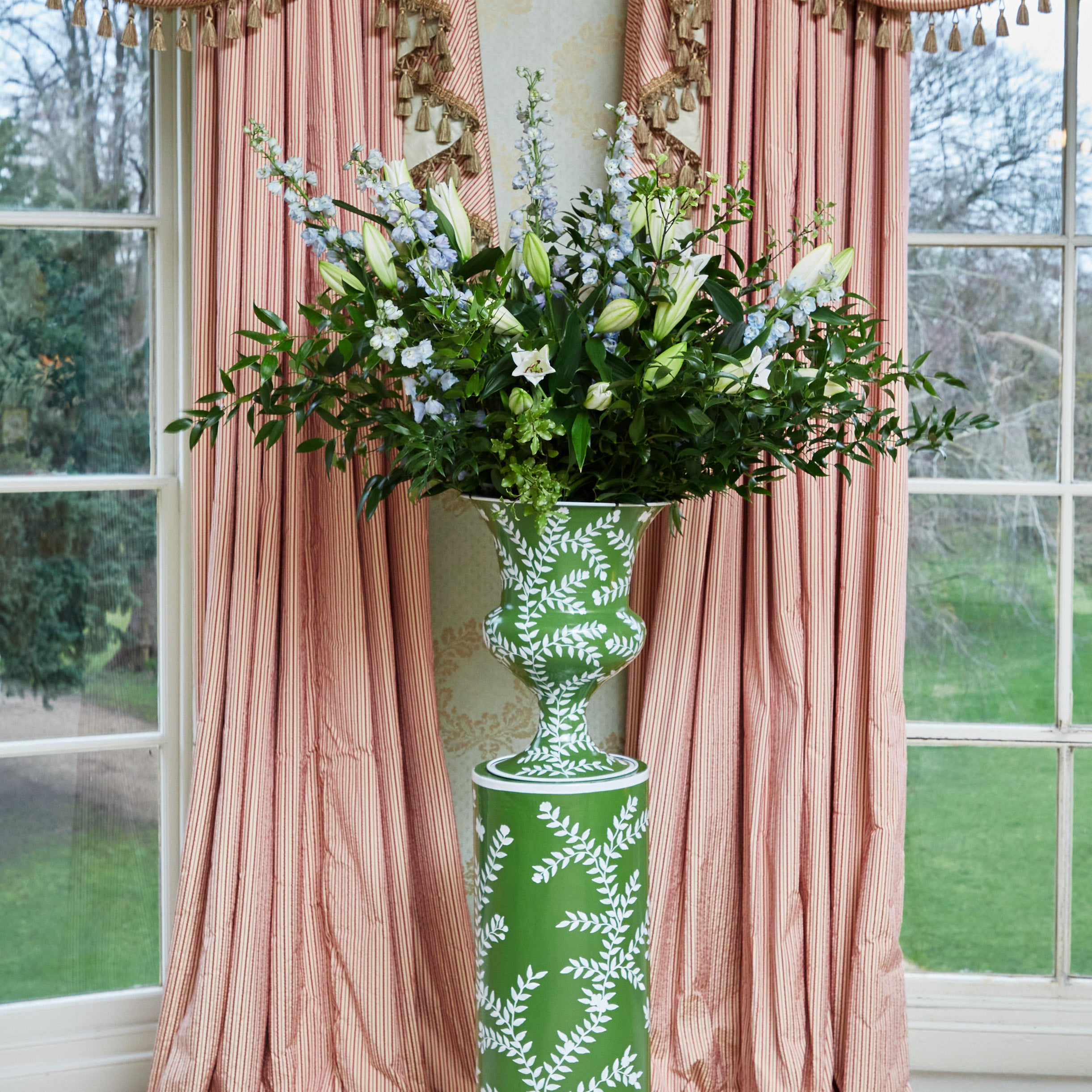 Emmeline Green Floral Urn & Pedestal