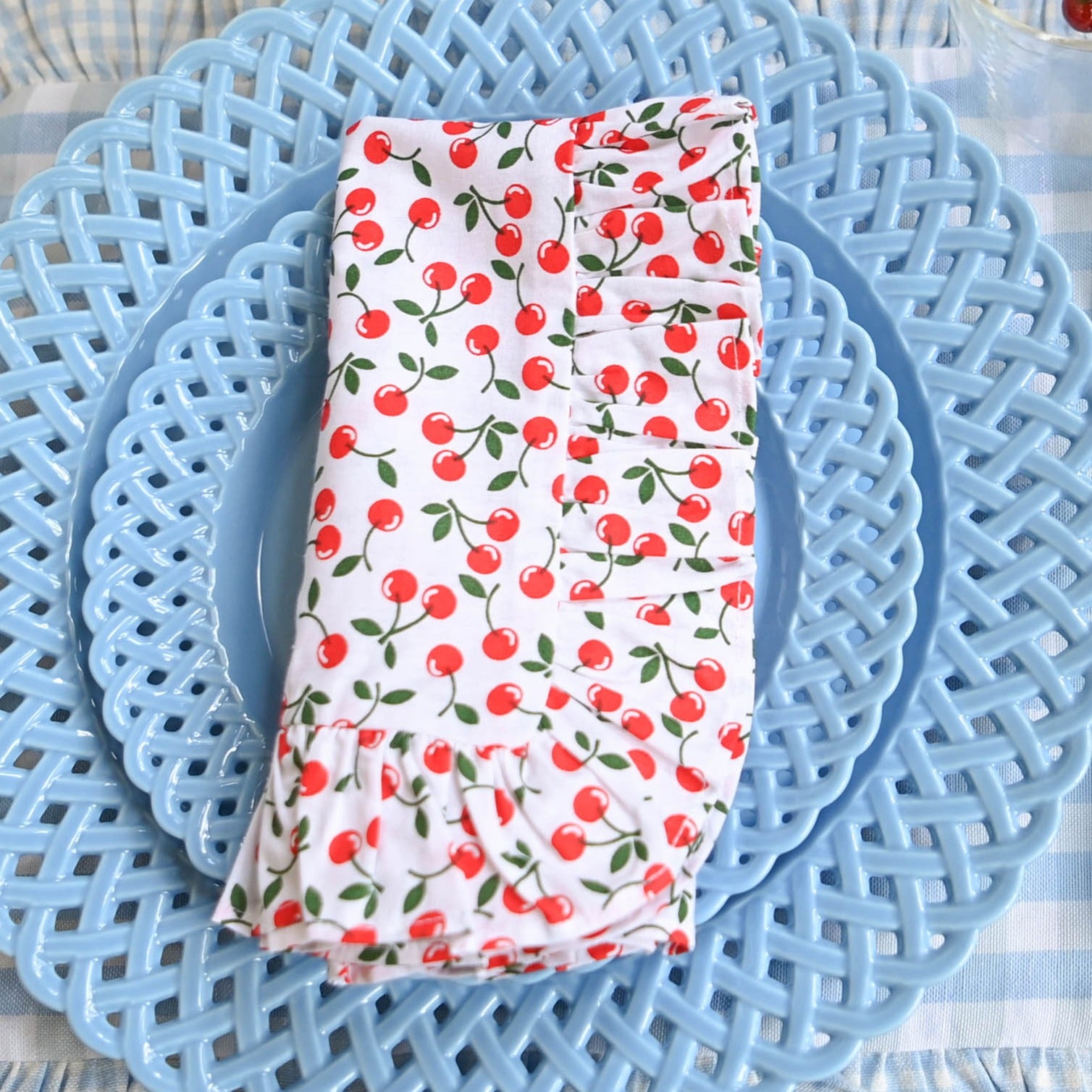 Cherry Ruffle Placemats & Napkins (Set of 4)