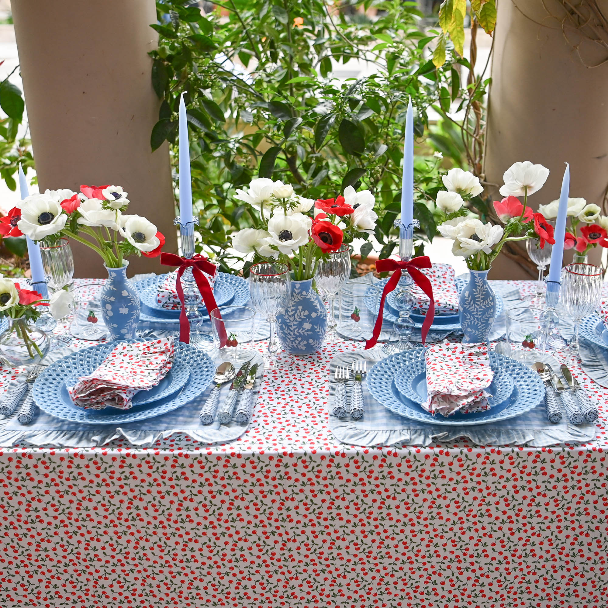 Cherry Ruffle Placemats & Napkins (Set of 4)